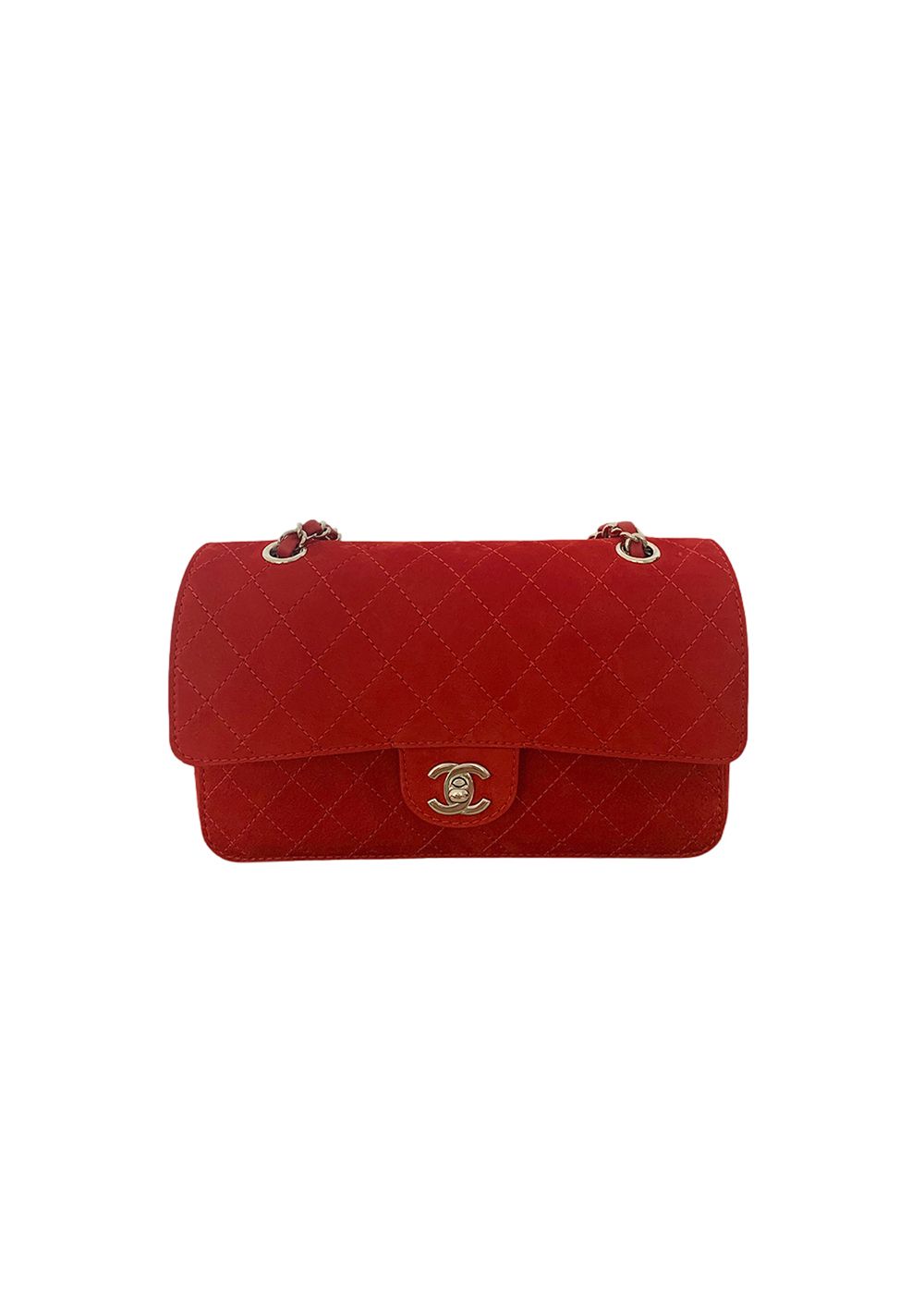 Chanel Red suede quilted flap bag Size M