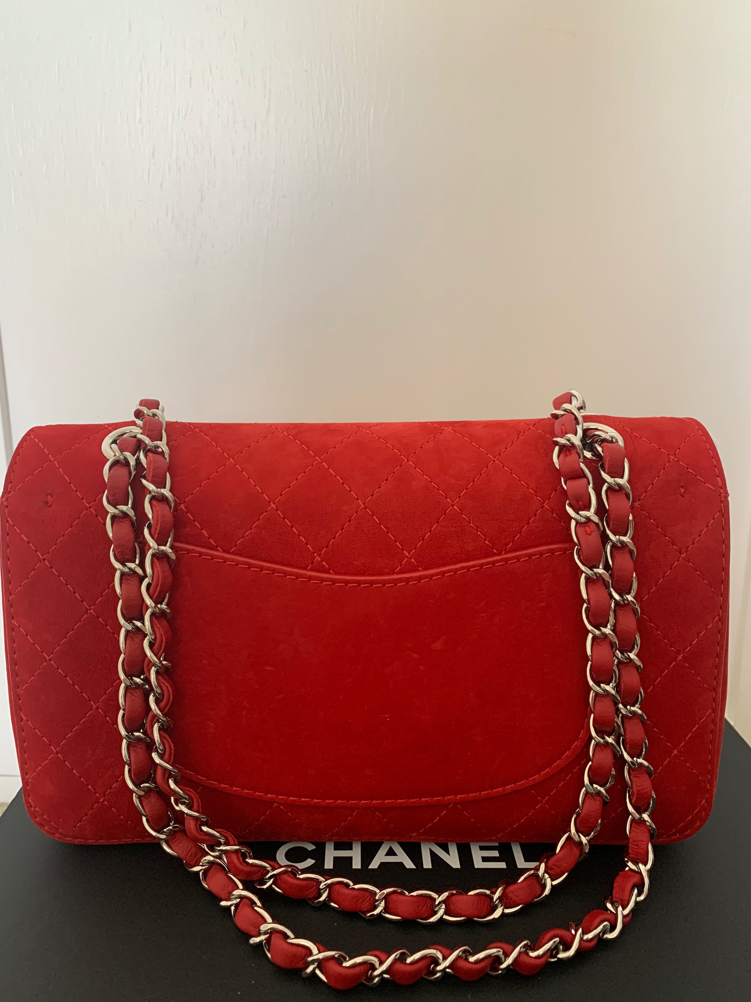 Chanel Red suede quilted flap bag Size M