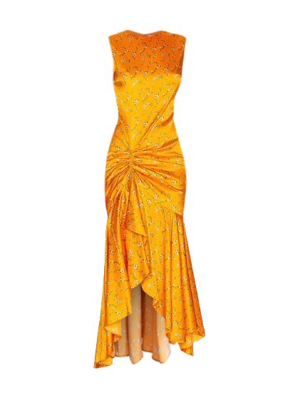 Caroline Constas Orange Floral Silk Midi Dress Size M