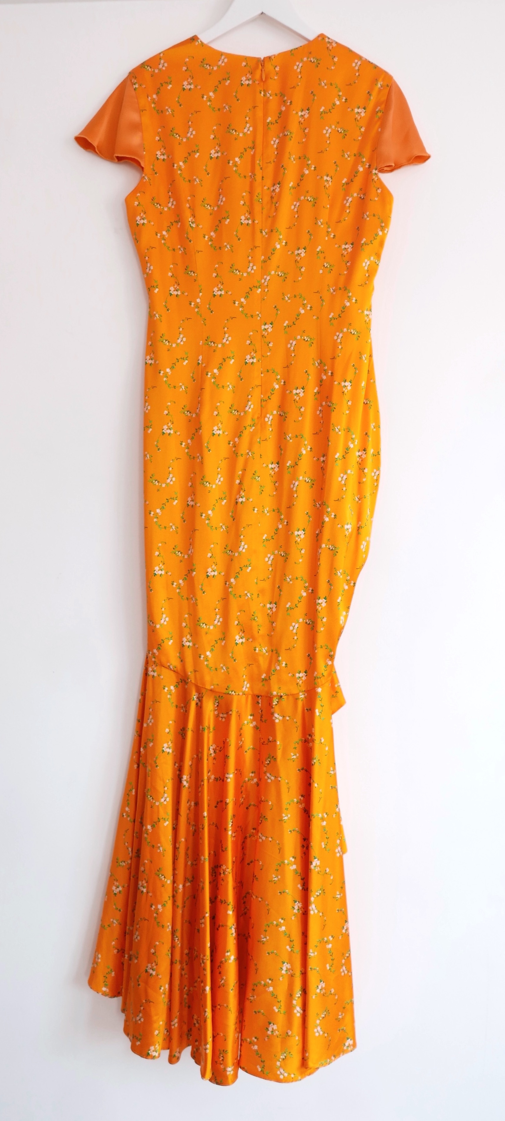 Caroline Constas Orange Floral Silk Midi Dress Size M