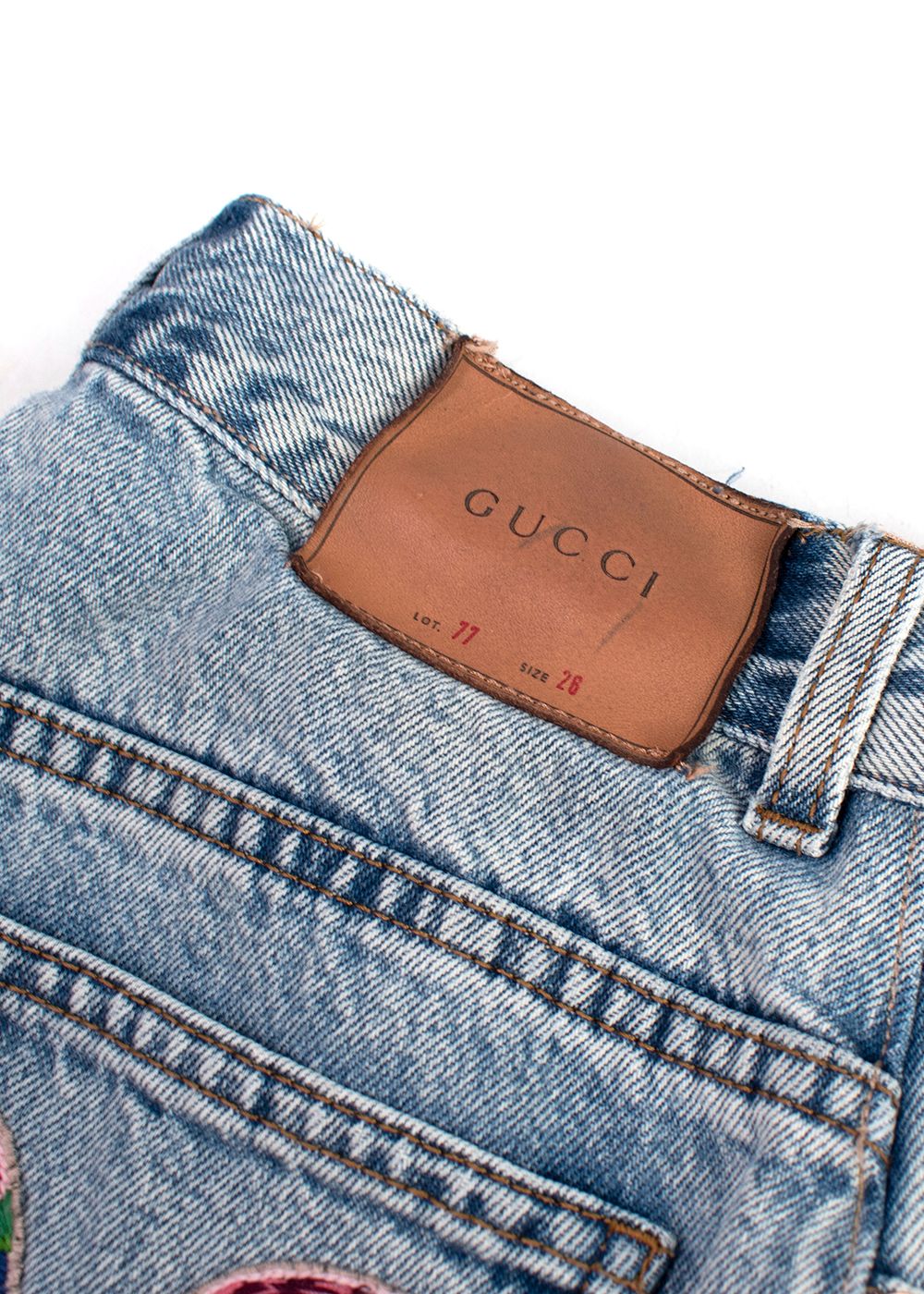 Preowned Gucci Appliqued Mid-Rise Flared Jeans Size 26/66 Light blue cotton