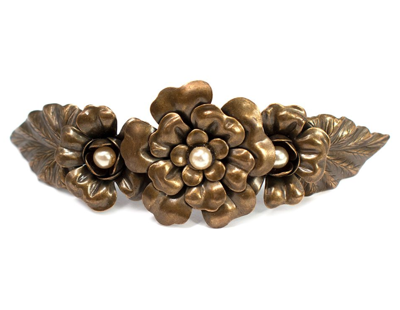 Preowned Rodarte Faux Pearl Embellished Flower Hair Clip Bronze Brass metal