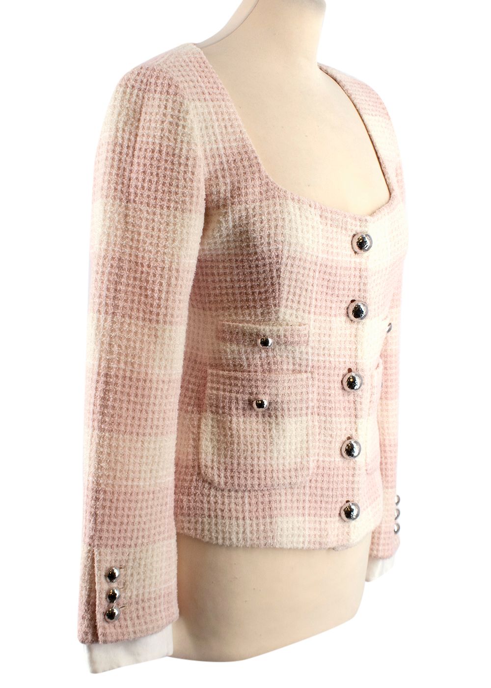 Alessandra Rich Baby Pink and White Wool Cropped Jacket Size XXS