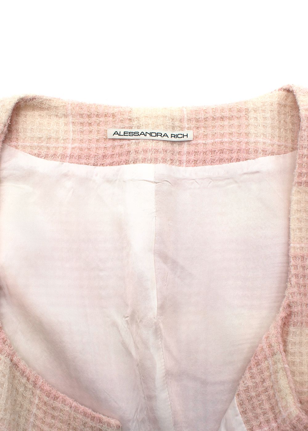 Alessandra Rich Baby Pink and White Wool Cropped Jacket Size XXS cotton