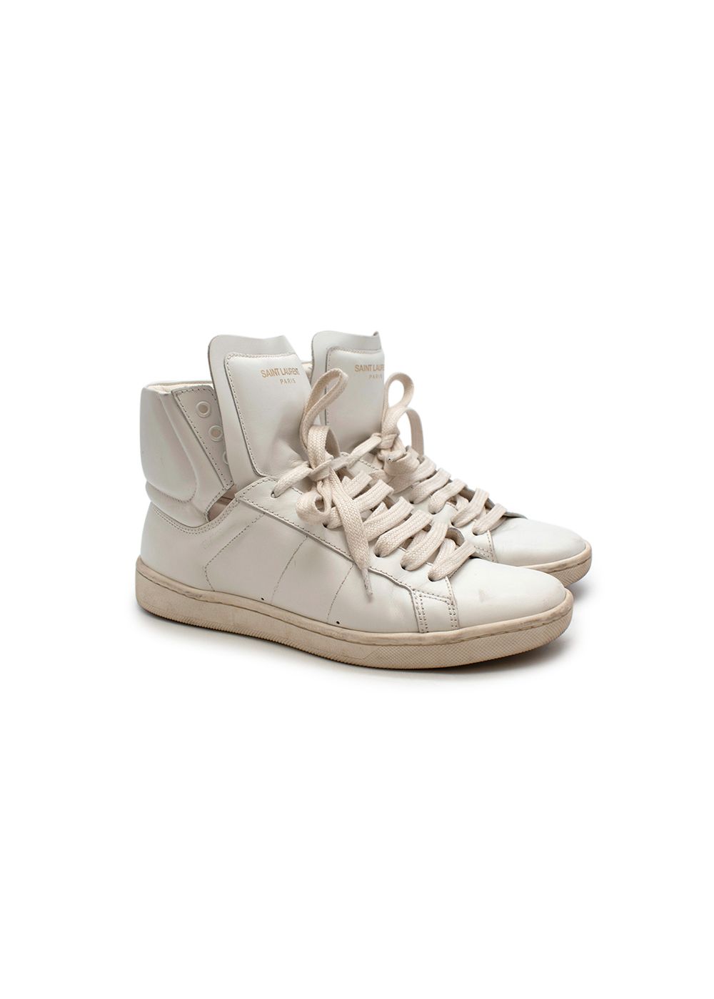 Preowned Saint Laurent White leather Court Classic SL/01 high top trainers Size 35