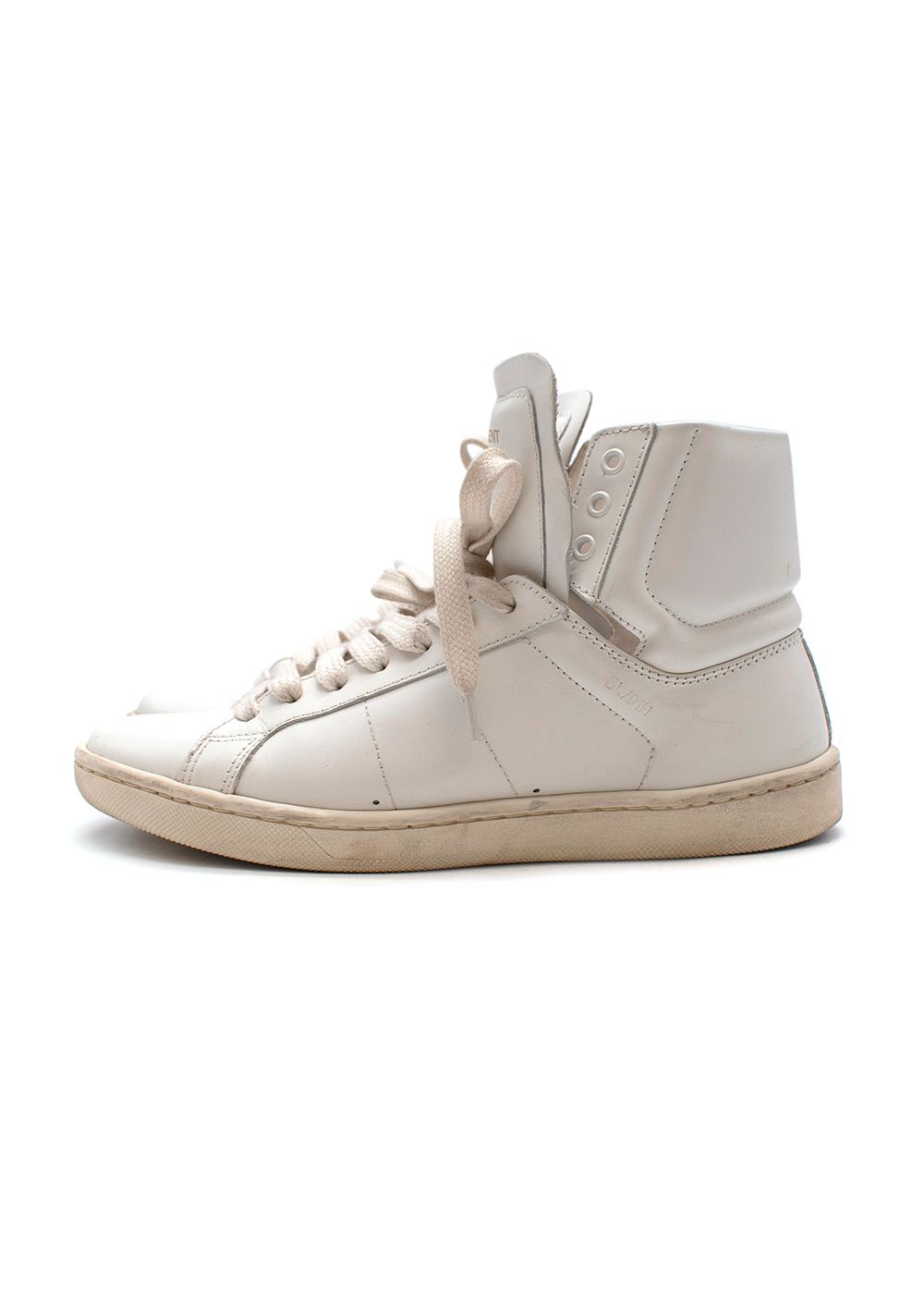 Preowned Saint Laurent White leather Court Classic SL/01 high top trainers Size 35