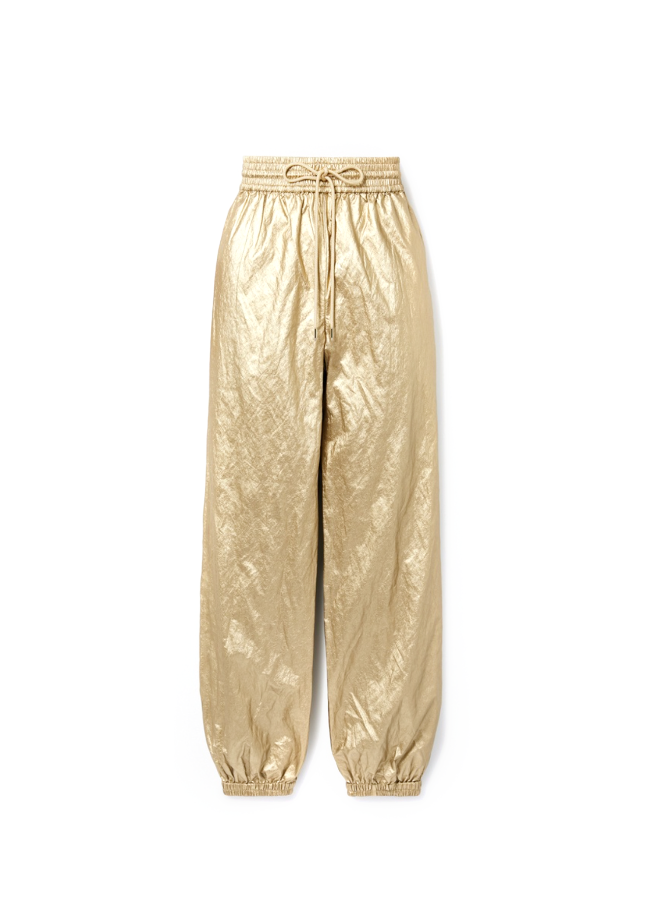 Preowned Zimmermann Rhythmic Metallic Coated-Shell Track Pants Visit Size XS gold viscose