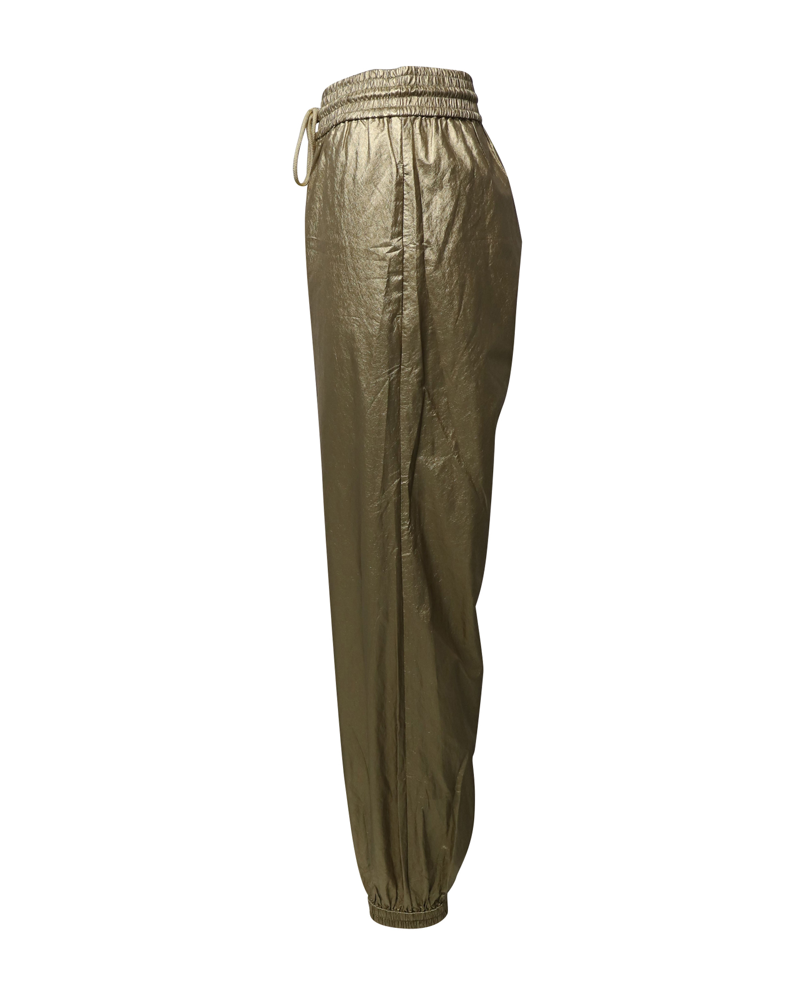 Preowned Zimmermann Rhythmic Metallic Coated-Shell Track Pants Visit Size XS gold viscose