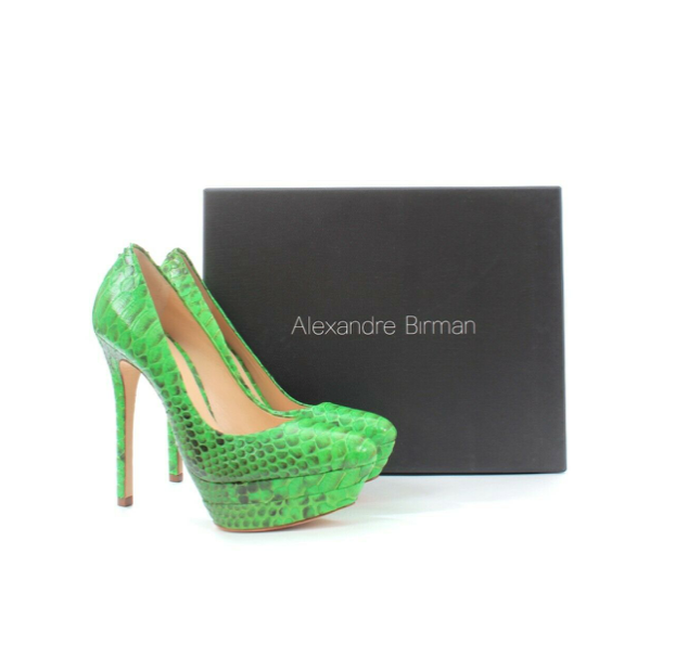 Alexandre Birman Green Python Platform Pumps Size S leather