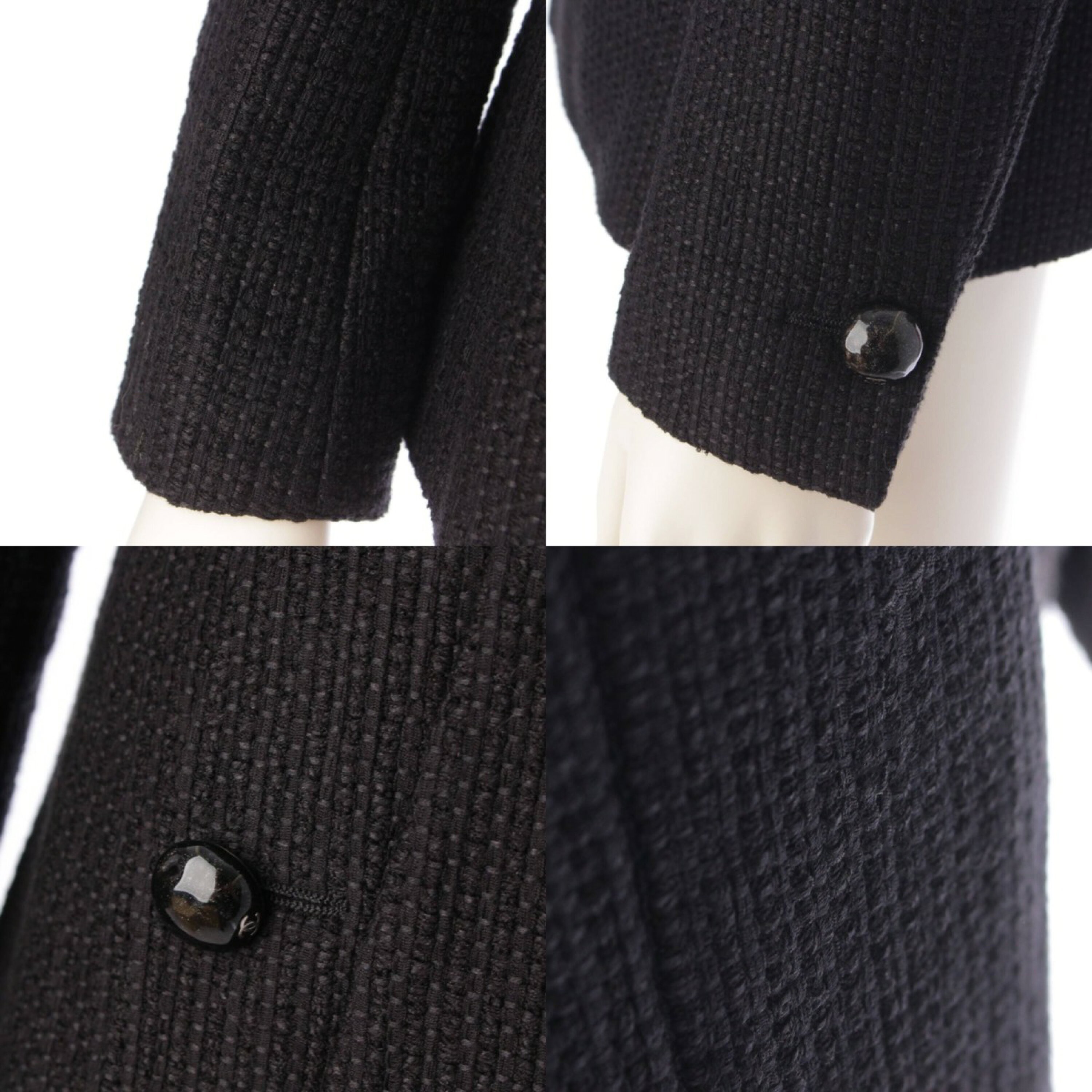 Preowned Chanel Black Tweed Jacket with Pearl Button Detail Size S