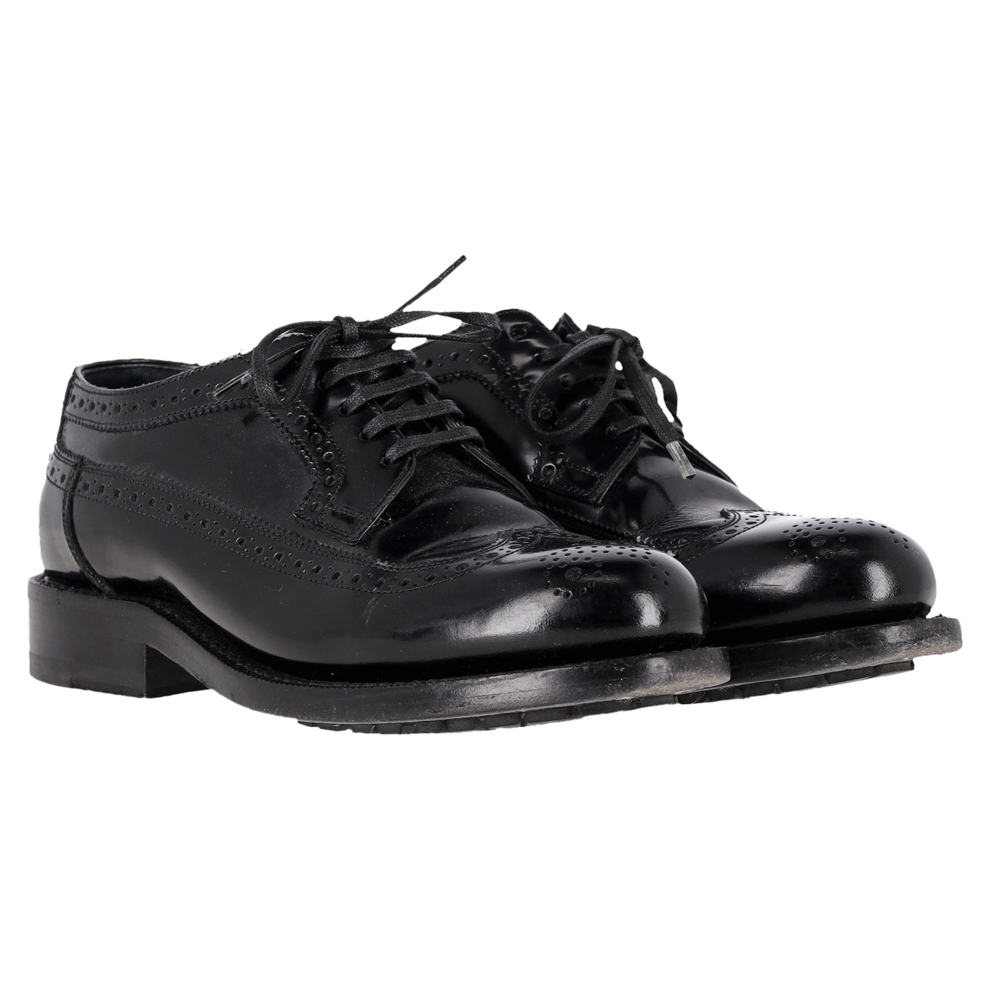 Preowned Celine Black Brogue Lace-Up Oxfords Size 35 leather