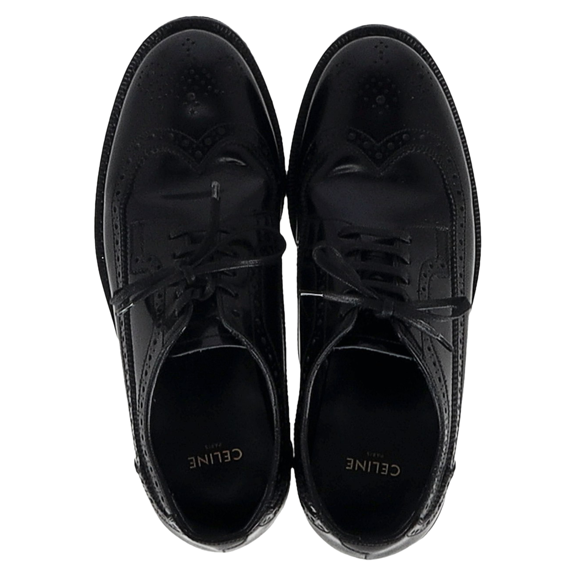 Preowned Celine Black Brogue Lace-Up Oxfords Size 35 leather