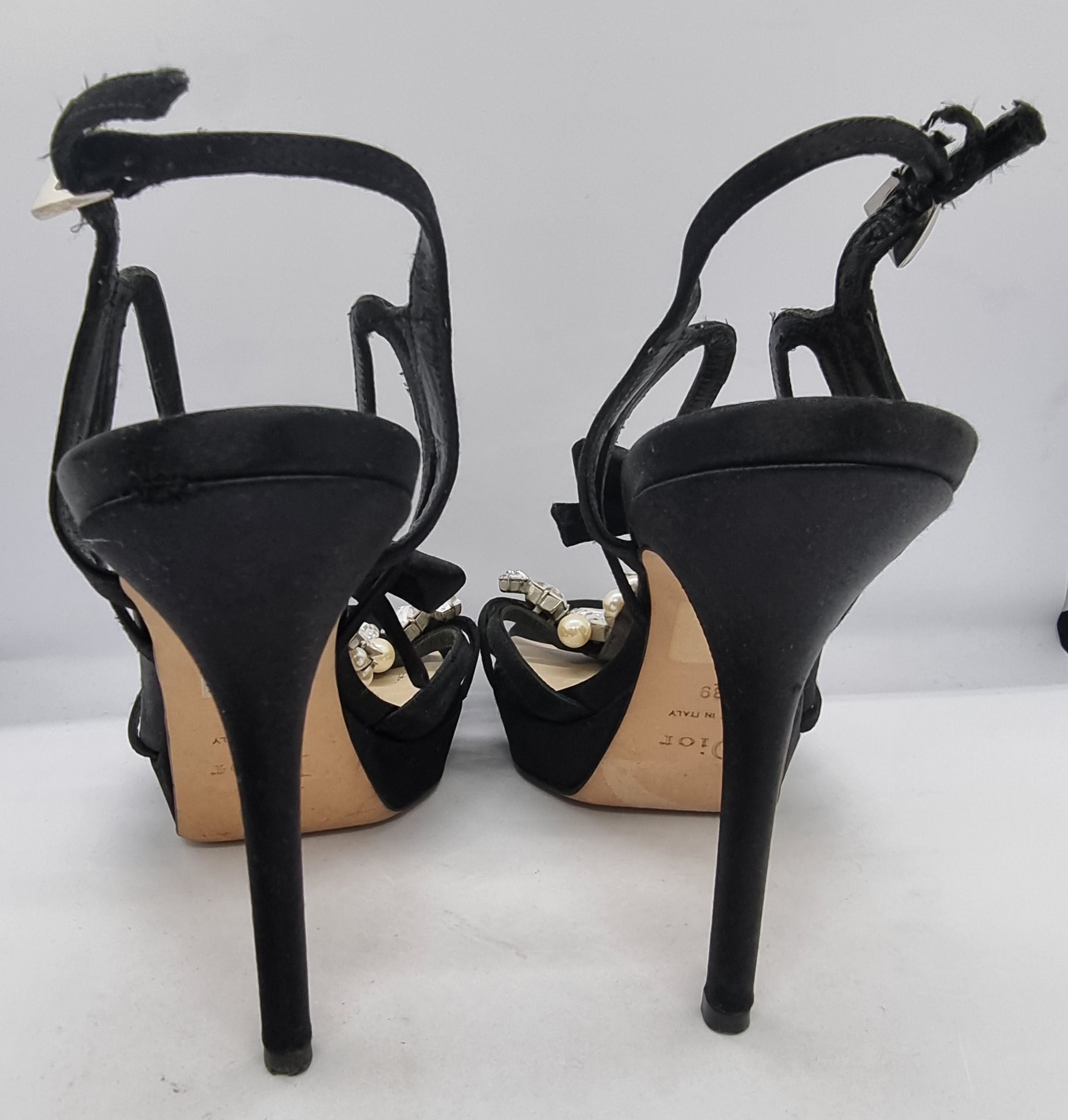 Preowned Dior Crystal Embellished Black Satin Sandals Size 39