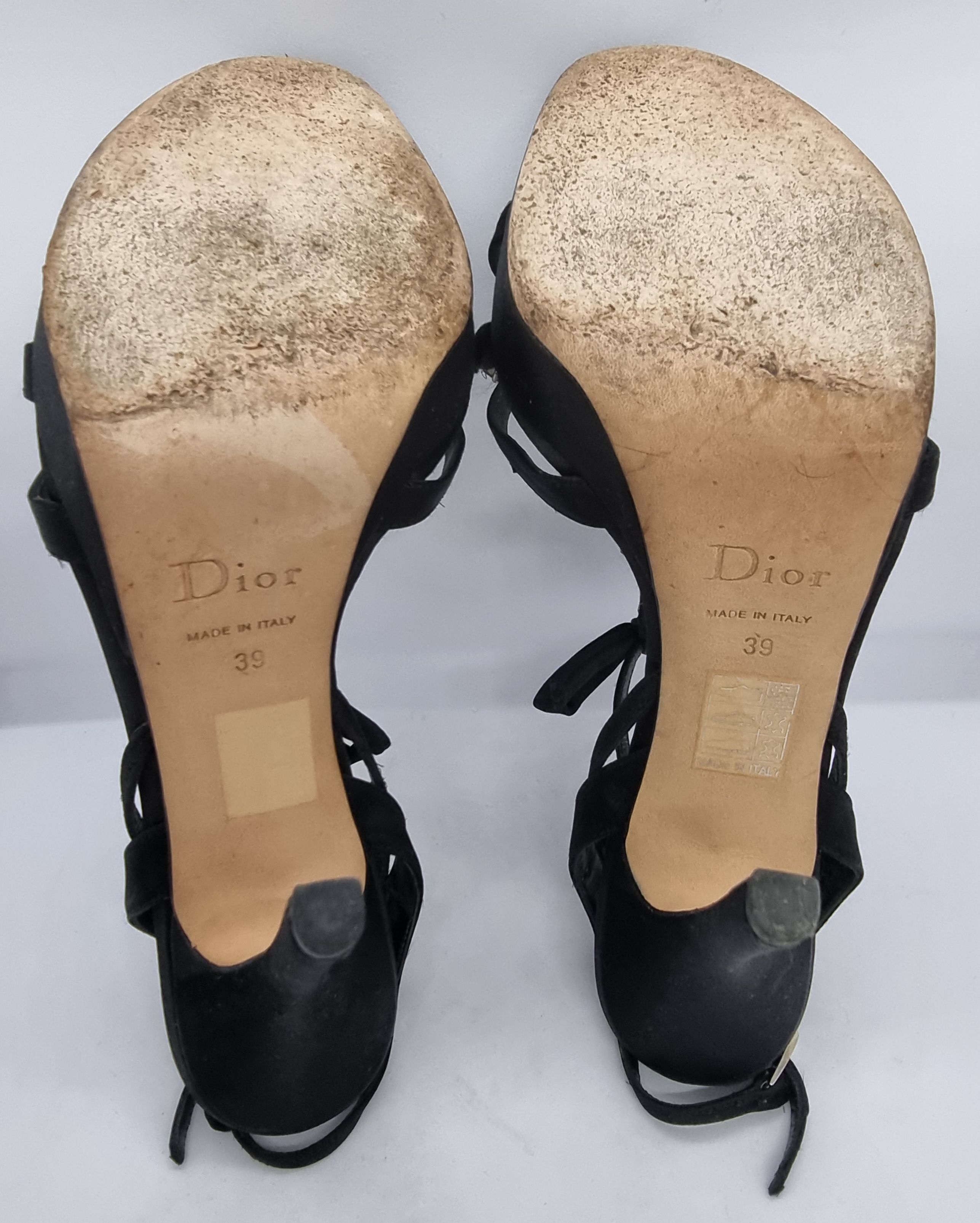 Preowned Dior Crystal Embellished Black Satin Sandals Size 39