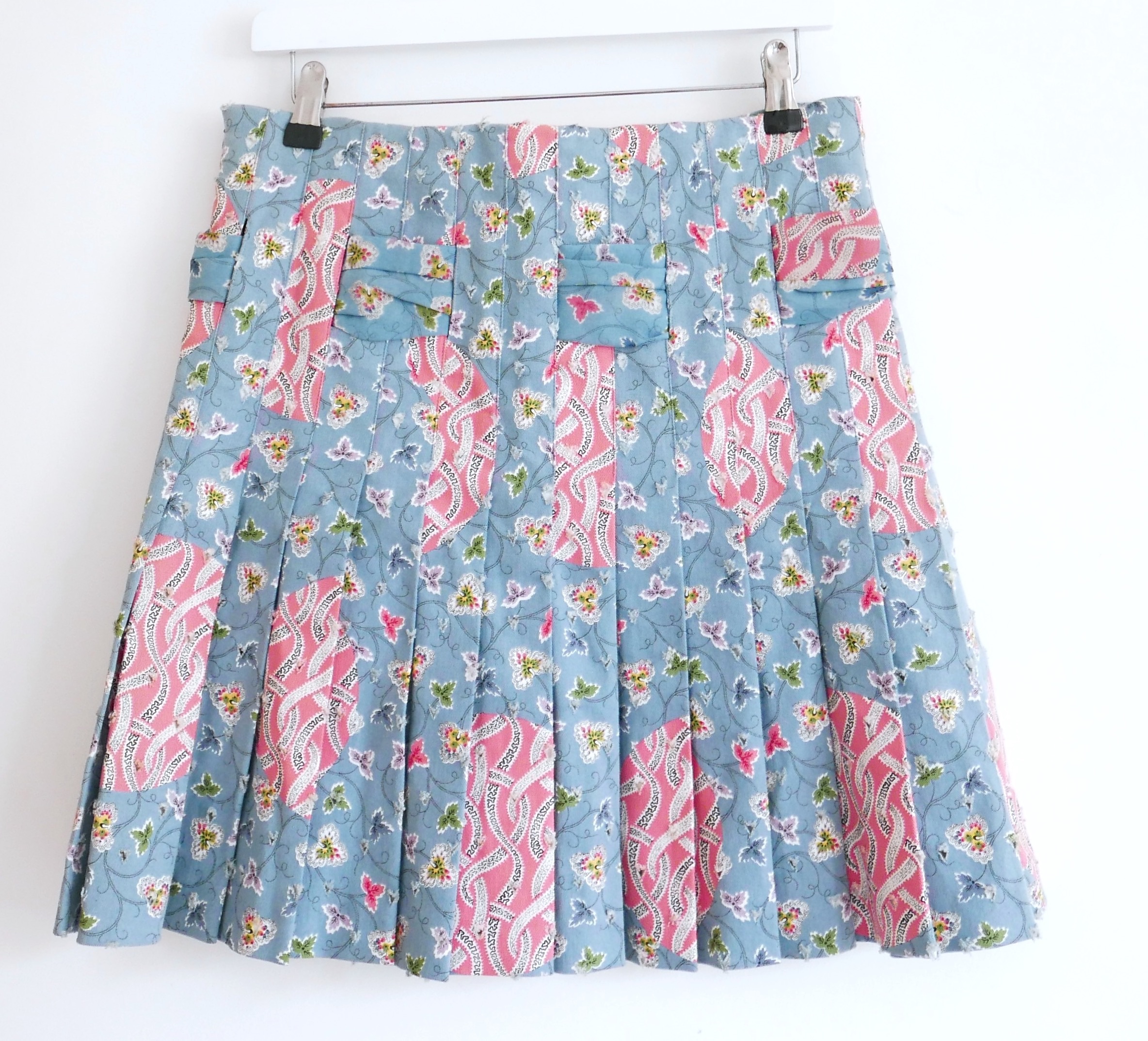 Dior Blue Floral Pleated Mini Skirt Size XS cotton