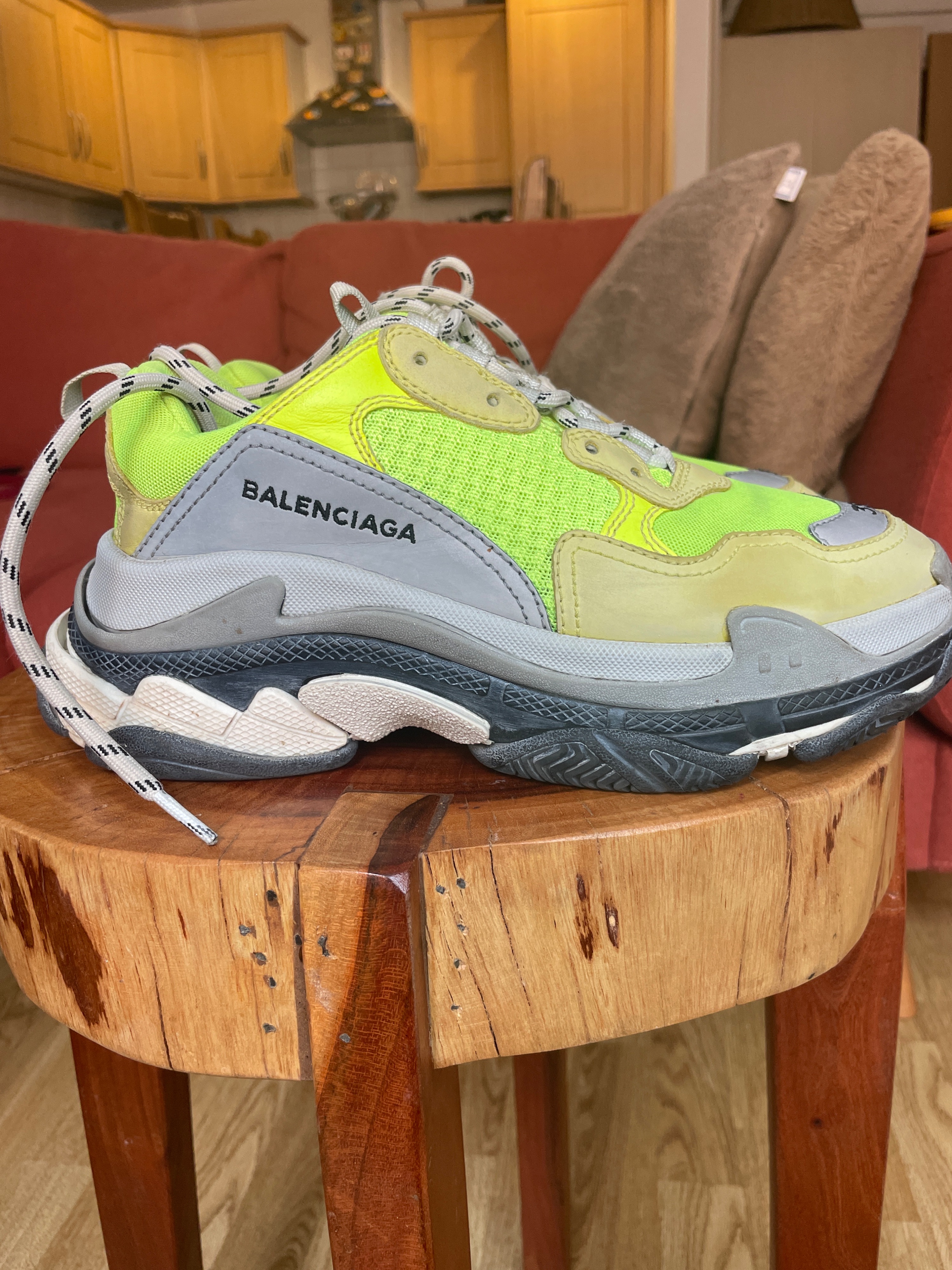 Preowned Balenciaga Neon Green Triple S Sneakers Size 38 fabric