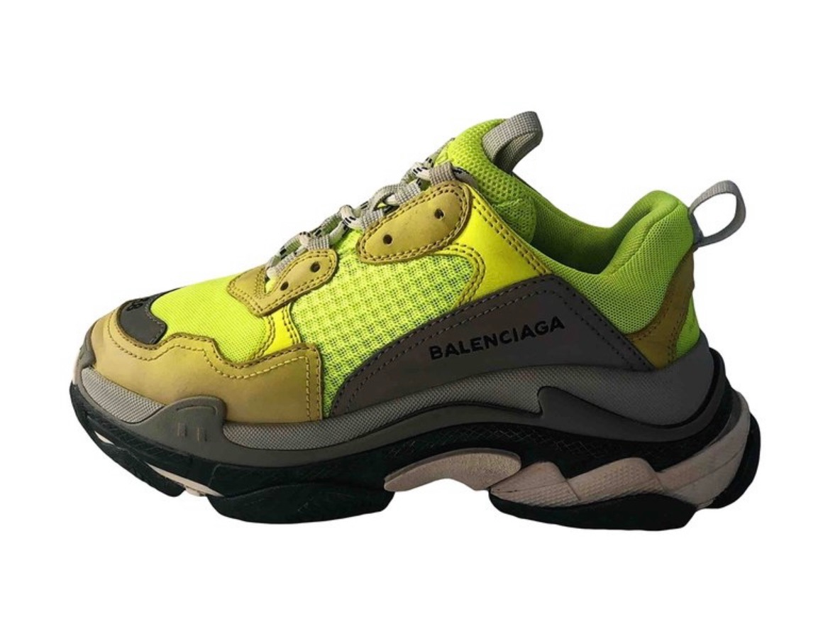 Preowned Balenciaga Neon Green Triple S Sneakers Size 38 fabric