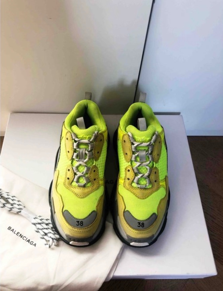 Preowned Balenciaga Neon Green Triple S Sneakers Size 38 fabric