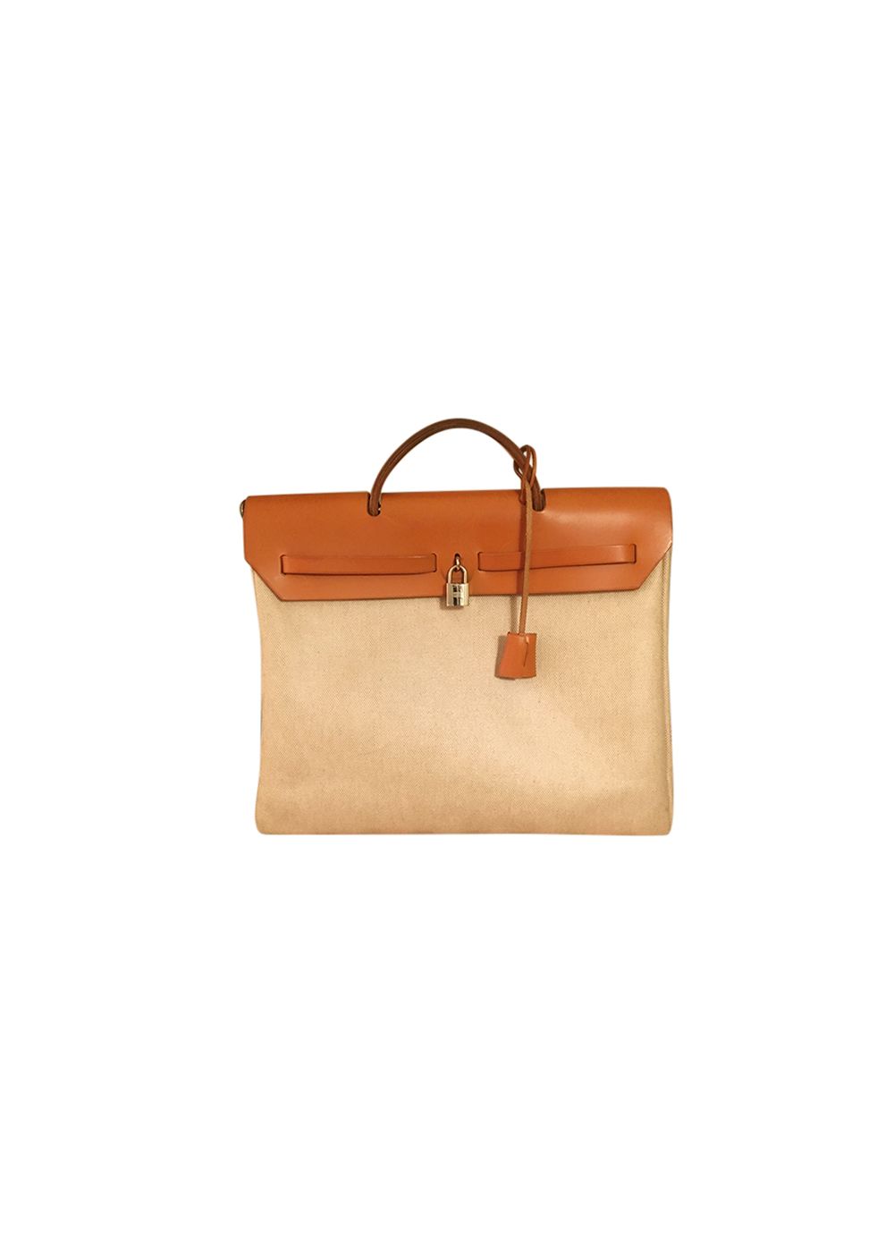 Preowned Hermes Vintage Tan  leather  canvas Herbag Size L beige