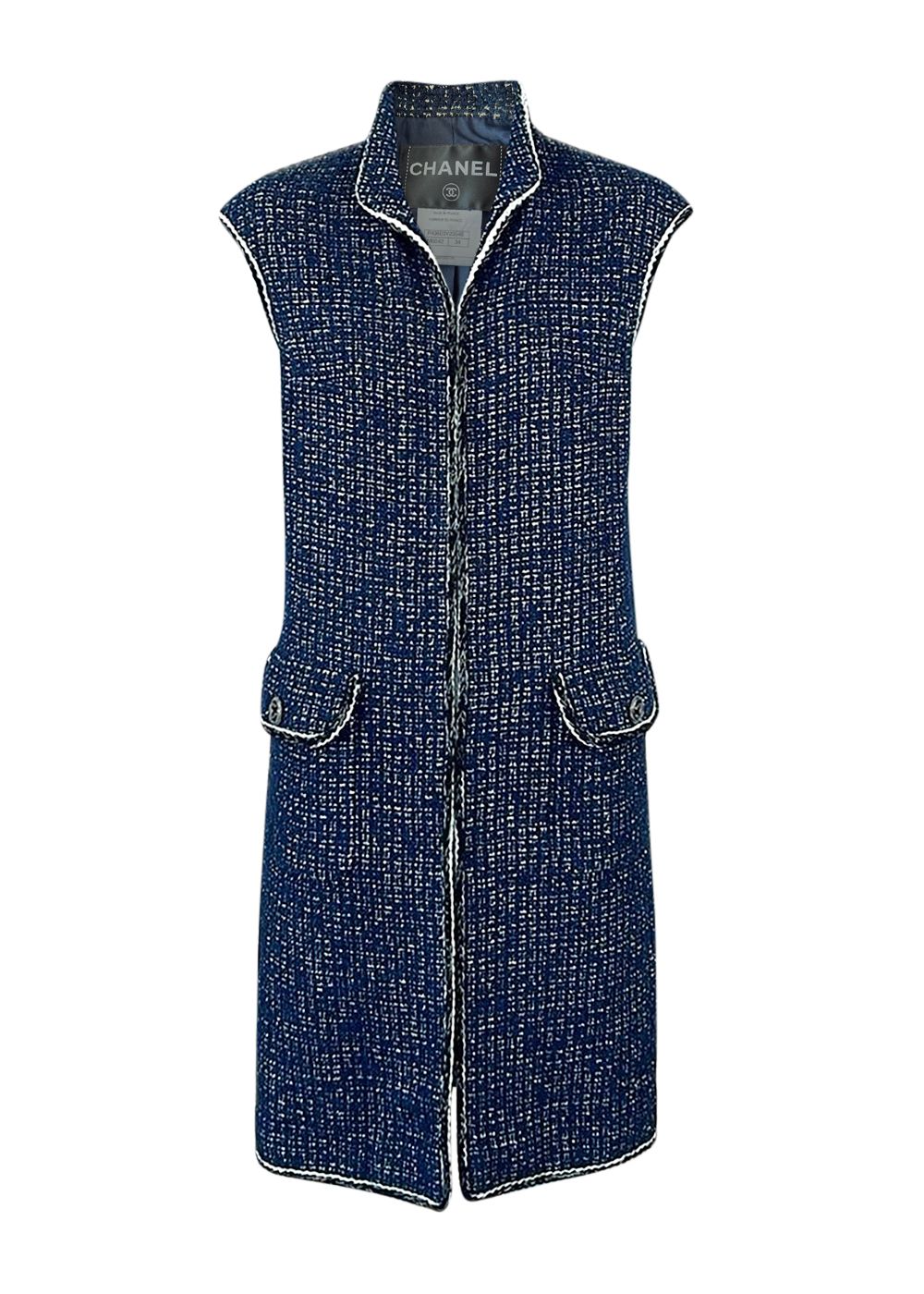 Chanel Blue Tweed Longline Vest Size S