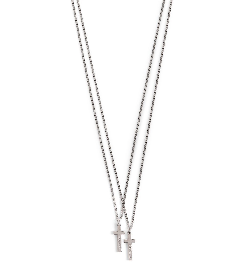 Men's Dsquared2 Silver Toned Double Cross Necklace brass