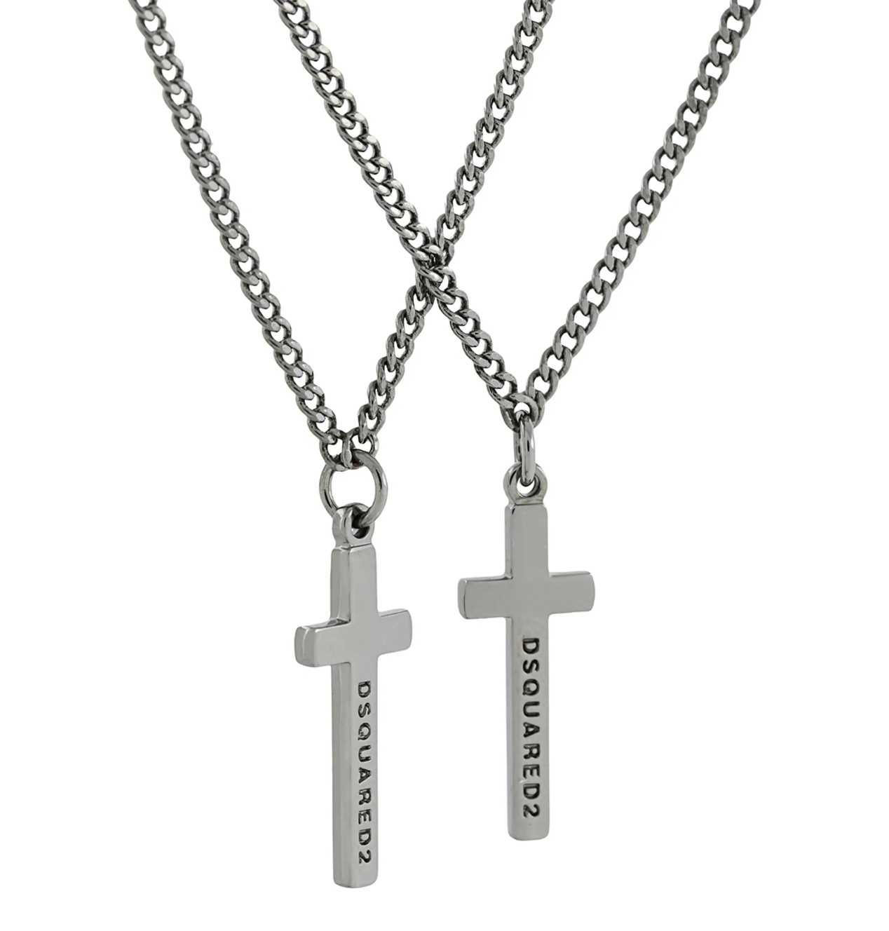 Men's Dsquared2 Silver Toned Double Cross Necklace brass