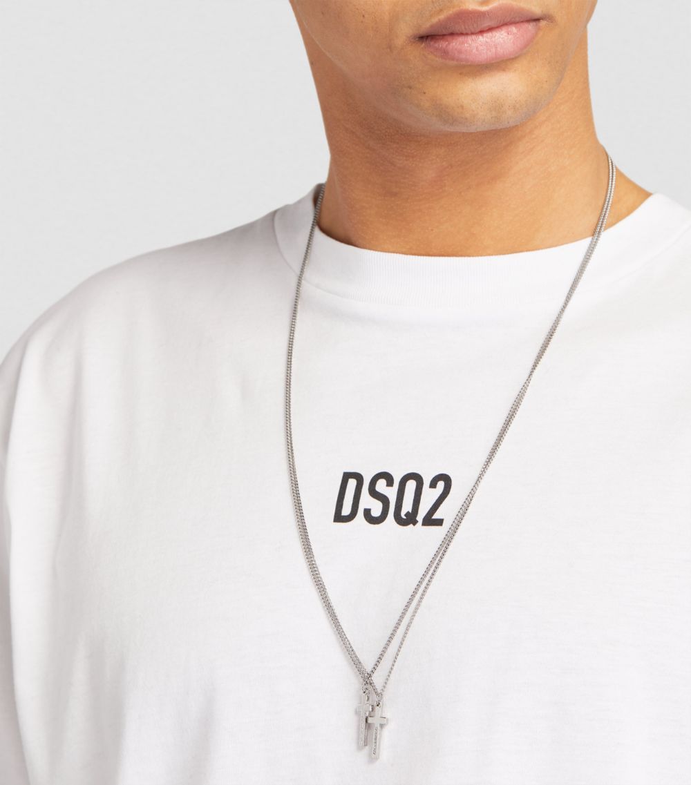 Men's Dsquared2 Silver Toned Double Cross Necklace brass