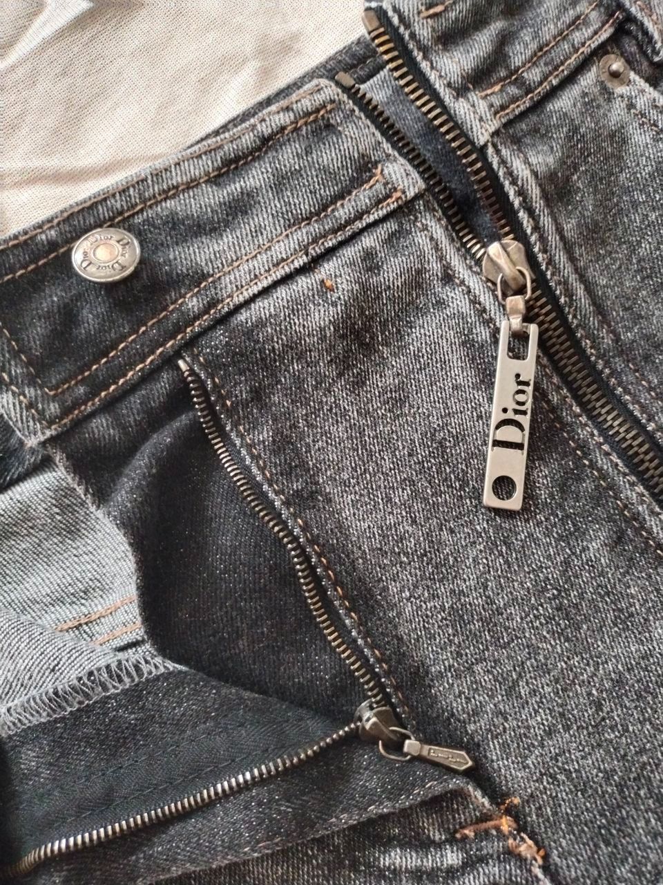 Preowned Dior Silver Hardware Grey Wash Moto Jeans Size M denim/cotton/percent