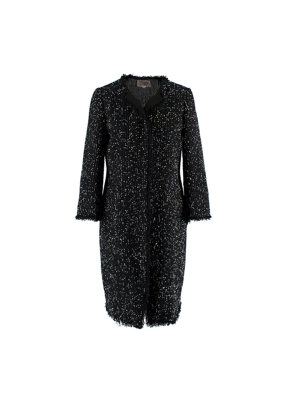 Preowned Giambattista Valli Dotted and Fringed Detailed Coat Size M Black and White polyester