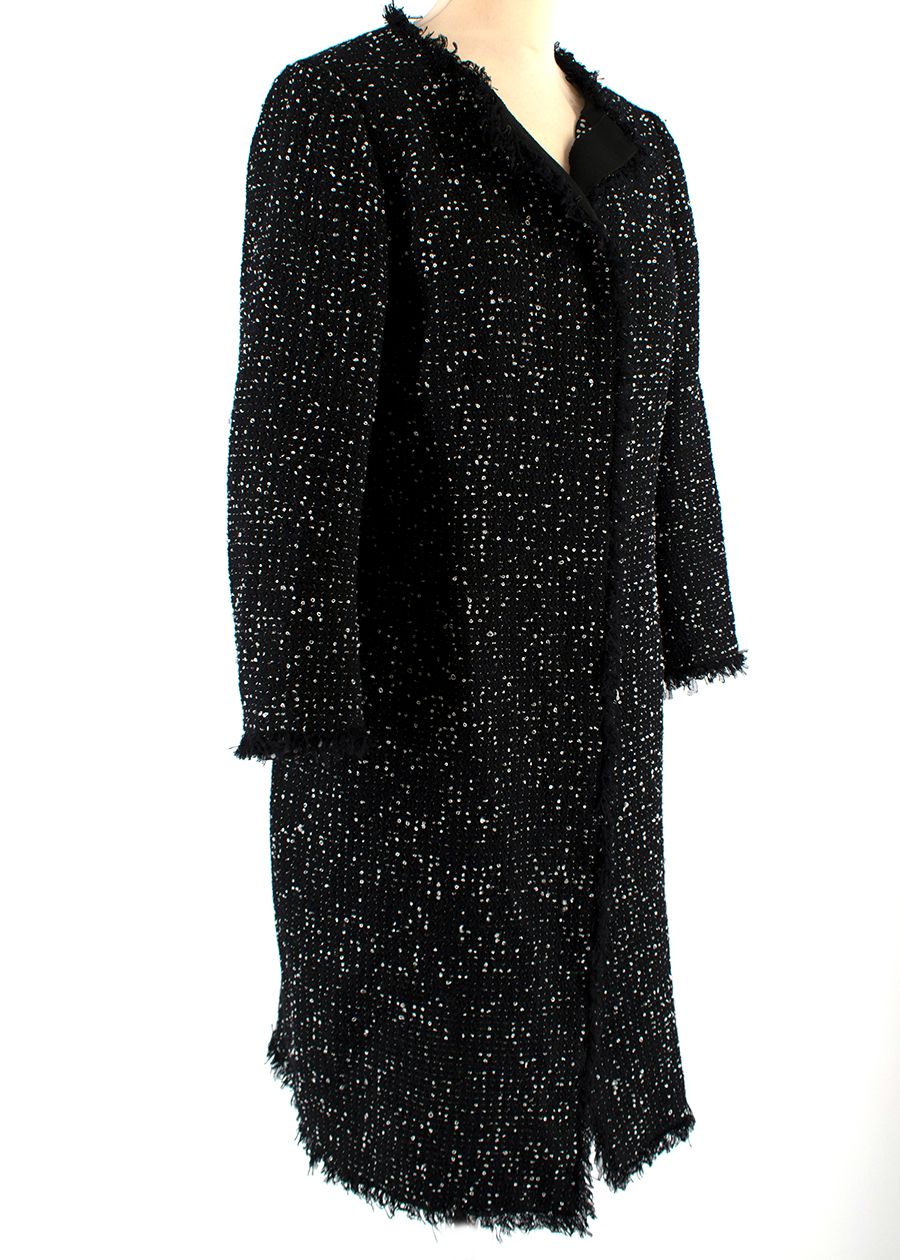 Preowned Giambattista Valli Dotted and Fringed Detailed Coat Size M Black and White polyester