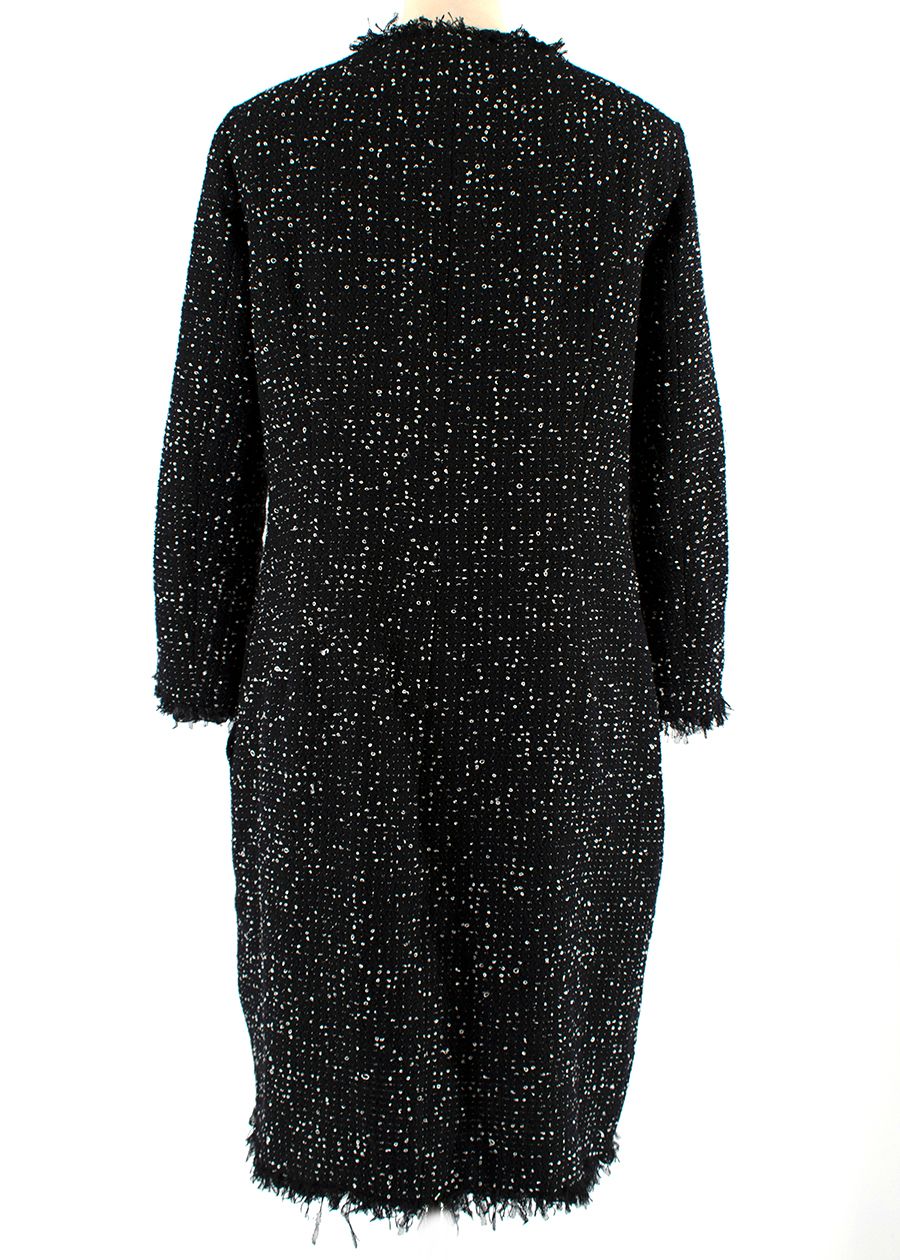 Preowned Giambattista Valli Dotted and Fringed Detailed Coat Size M Black and White polyester