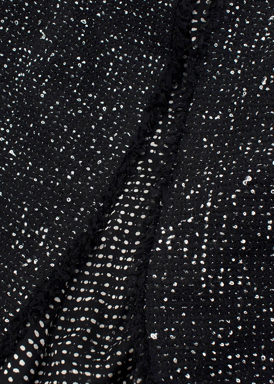 Preowned Giambattista Valli Dotted and Fringed Detailed Coat Size M Black and White polyester