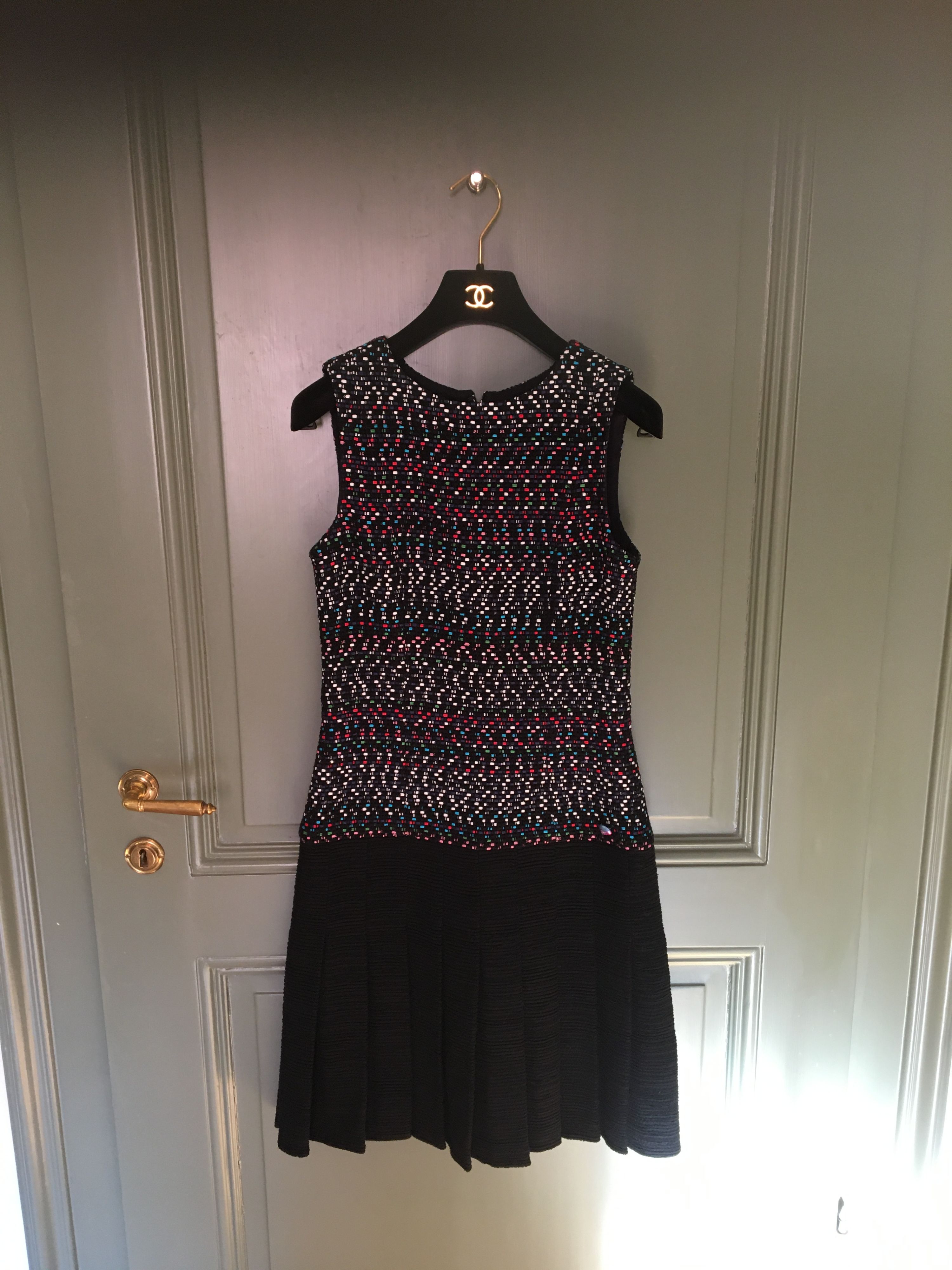 Preowned Chanel Spring 2017 Tweed Pleated Dress Size S multi coloured cotton