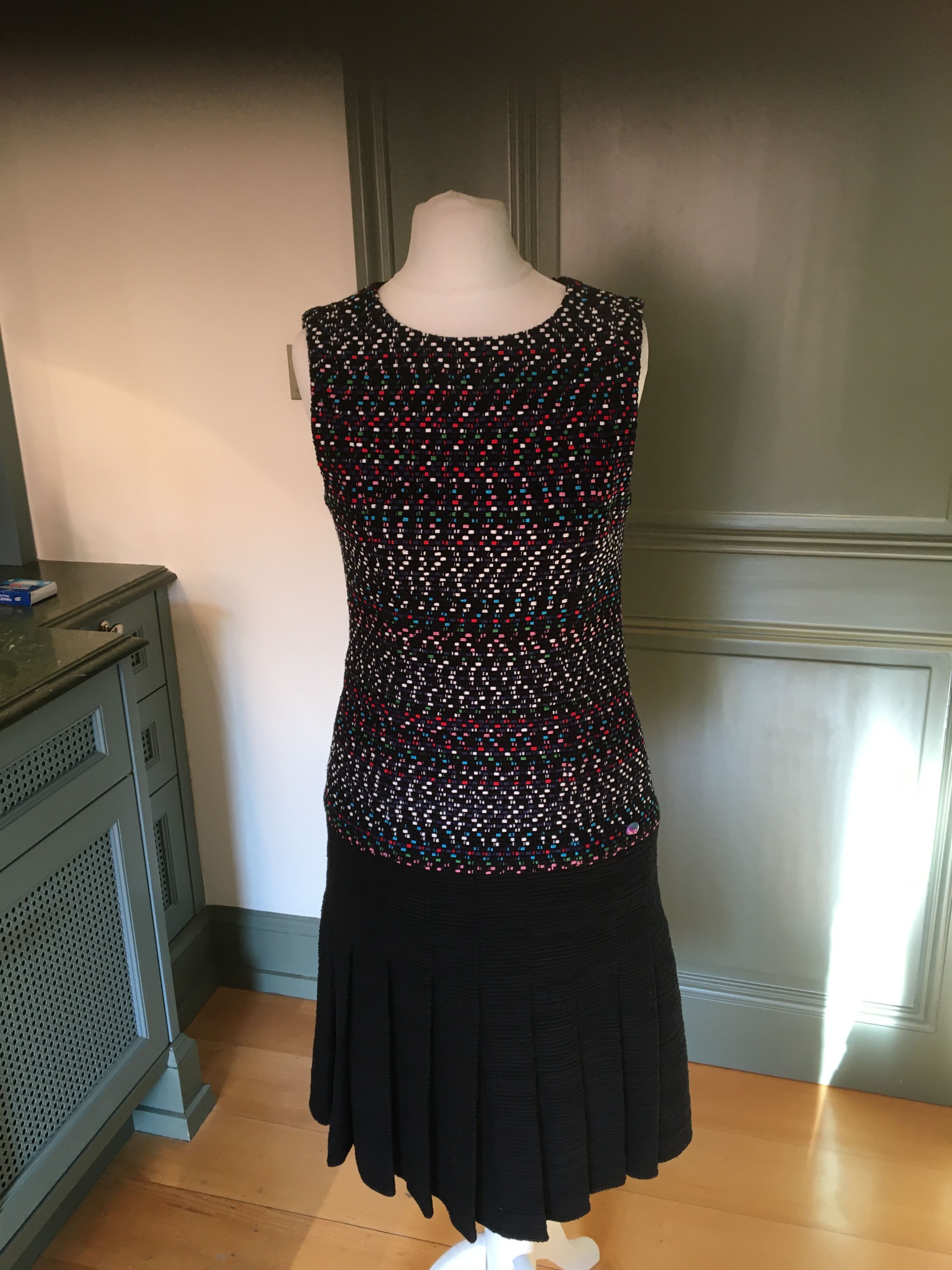 Preowned Chanel Spring 2017 Tweed Pleated Dress Size S multi coloured cotton