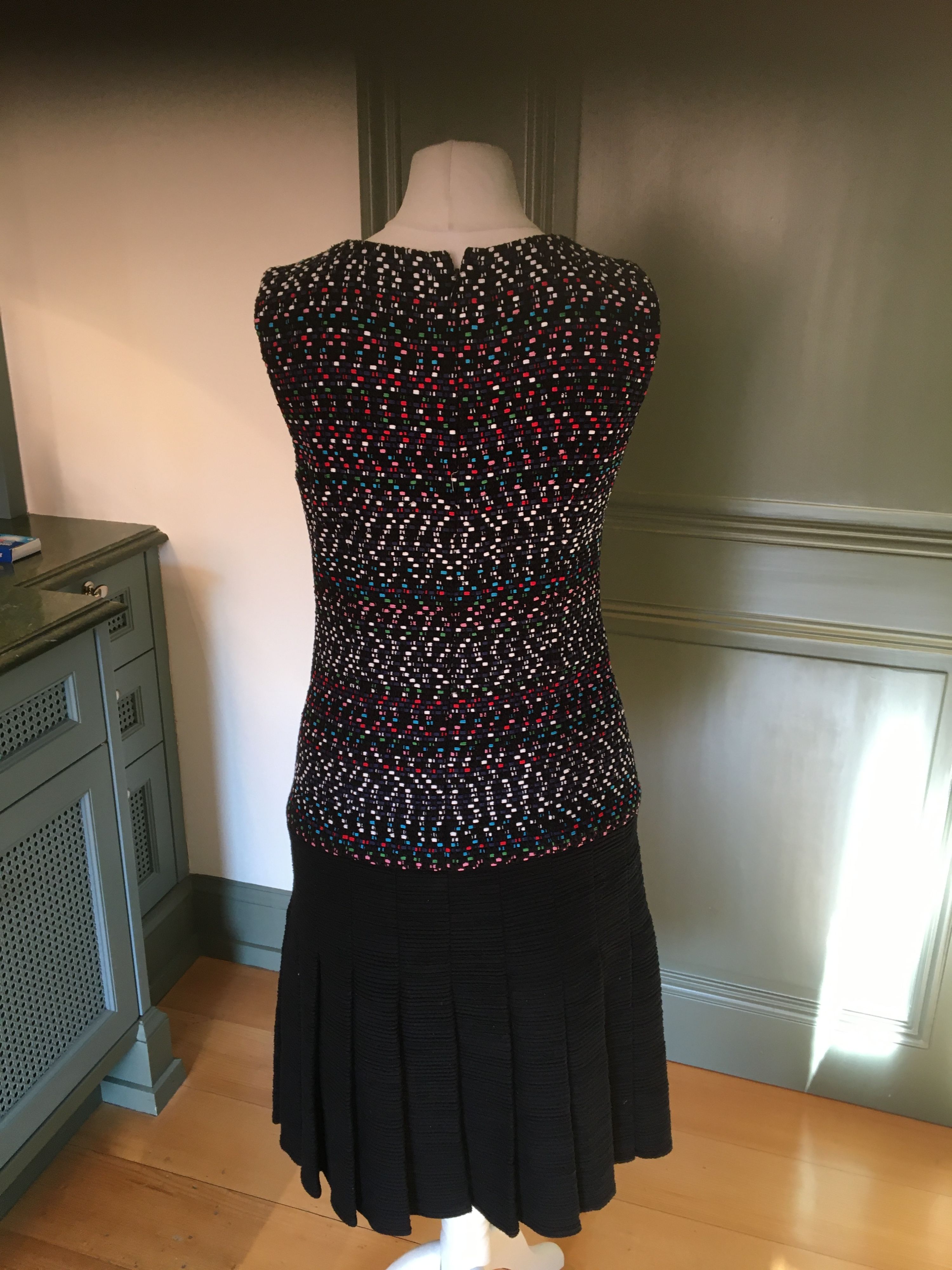 Preowned Chanel Spring 2017 Tweed Pleated Dress Size S multi coloured cotton