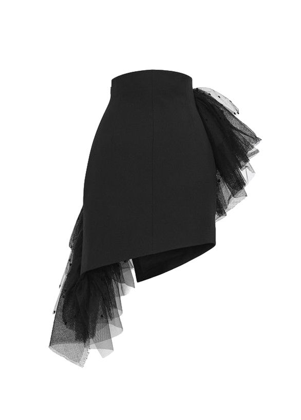 Saint Laurent Asymmetric Tulle  Wool Mini Skirt Size M Black