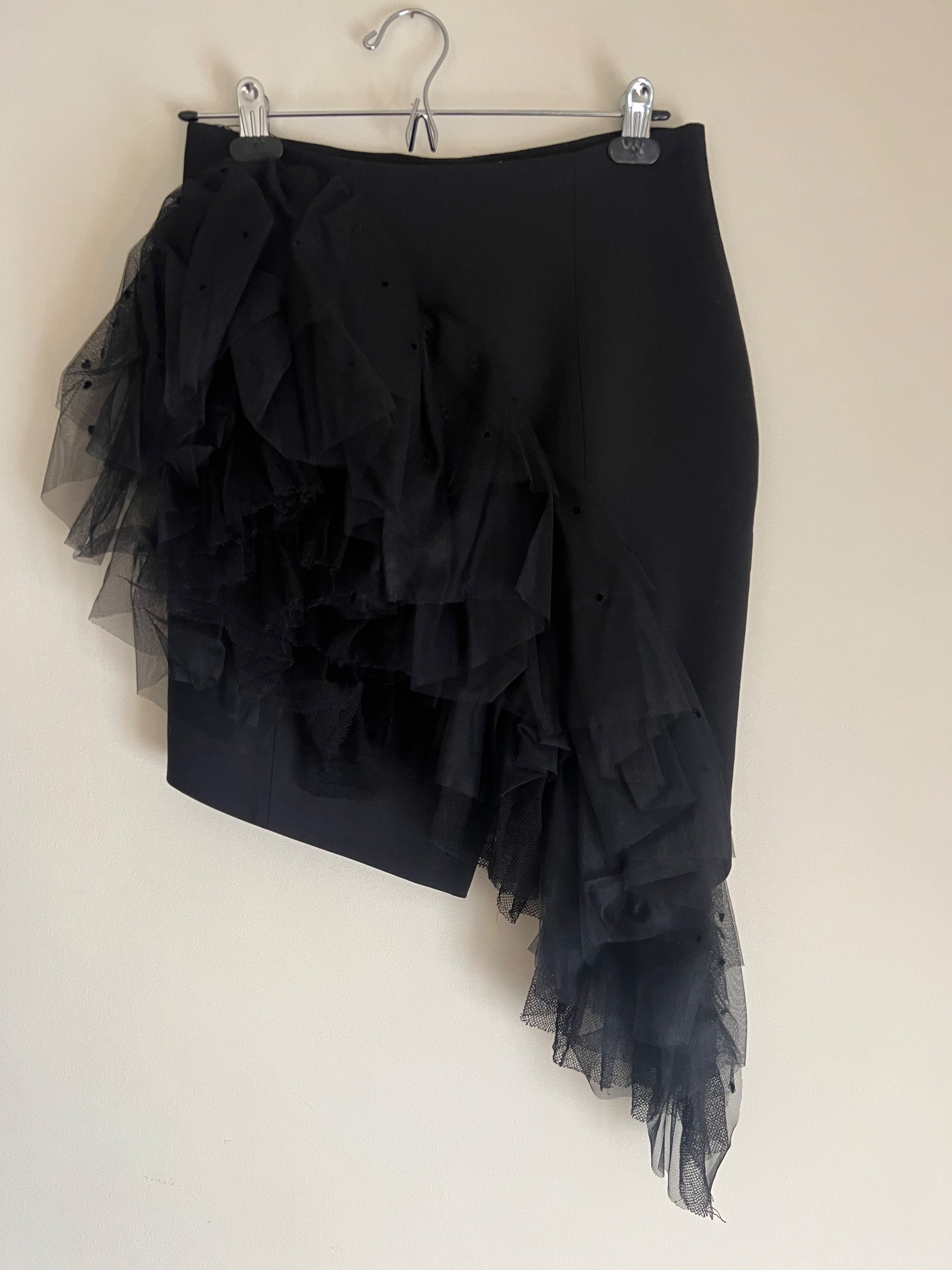 Saint Laurent Asymmetric Tulle  Wool Mini Skirt Size M Black