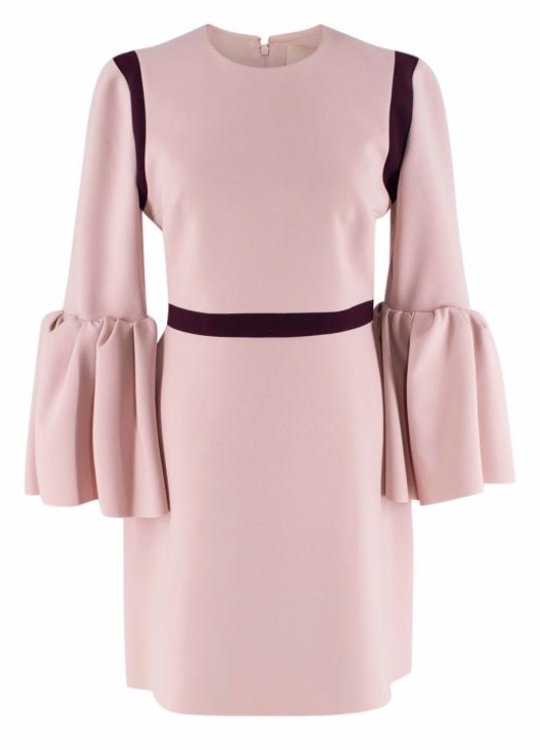 Preowned Roksanda Pink Crepe Margot Bell Sleeve Dress Size M Salmon pink with purple accents polyester/elastic