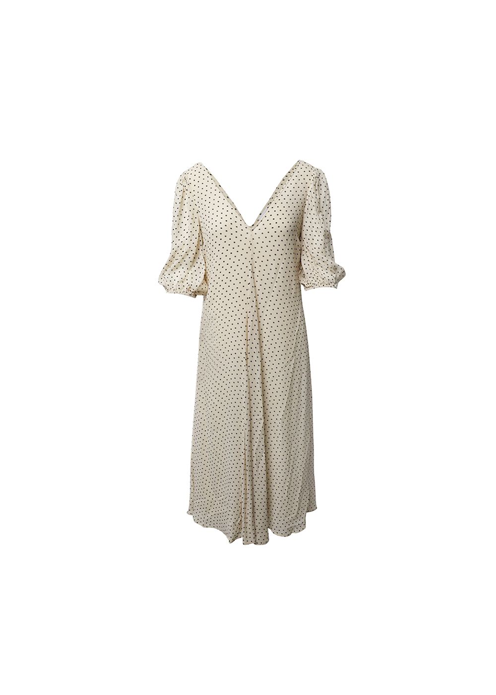 Preowned Ganni Cream polka-dot crepe swing dress Size XS white | cream cellulose fibre/viscose