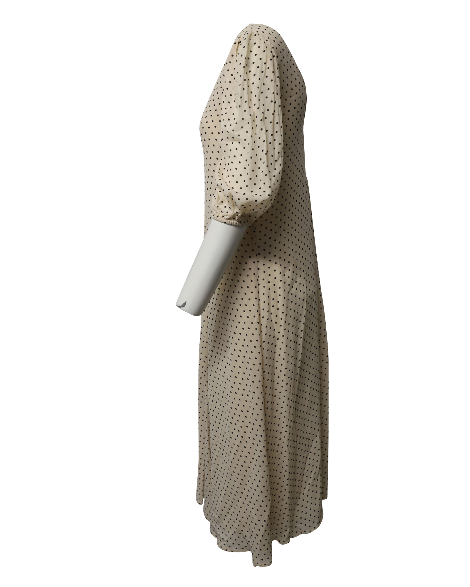 Preowned Ganni Cream polka-dot crepe swing dress Size XS white | cream cellulose fibre/viscose