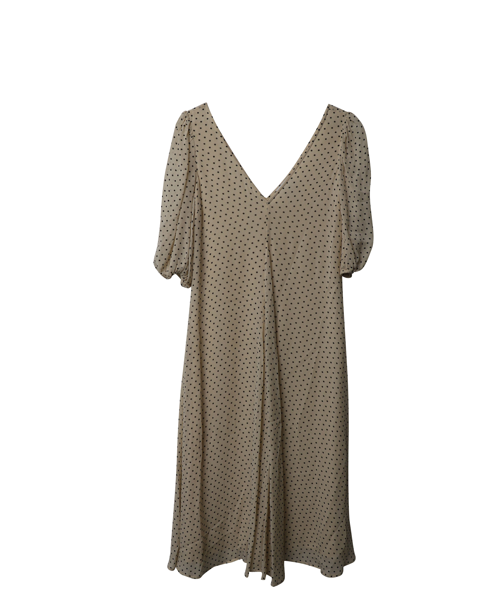 Preowned Ganni Cream polka-dot crepe swing dress Size XS white | cream cellulose fibre/viscose