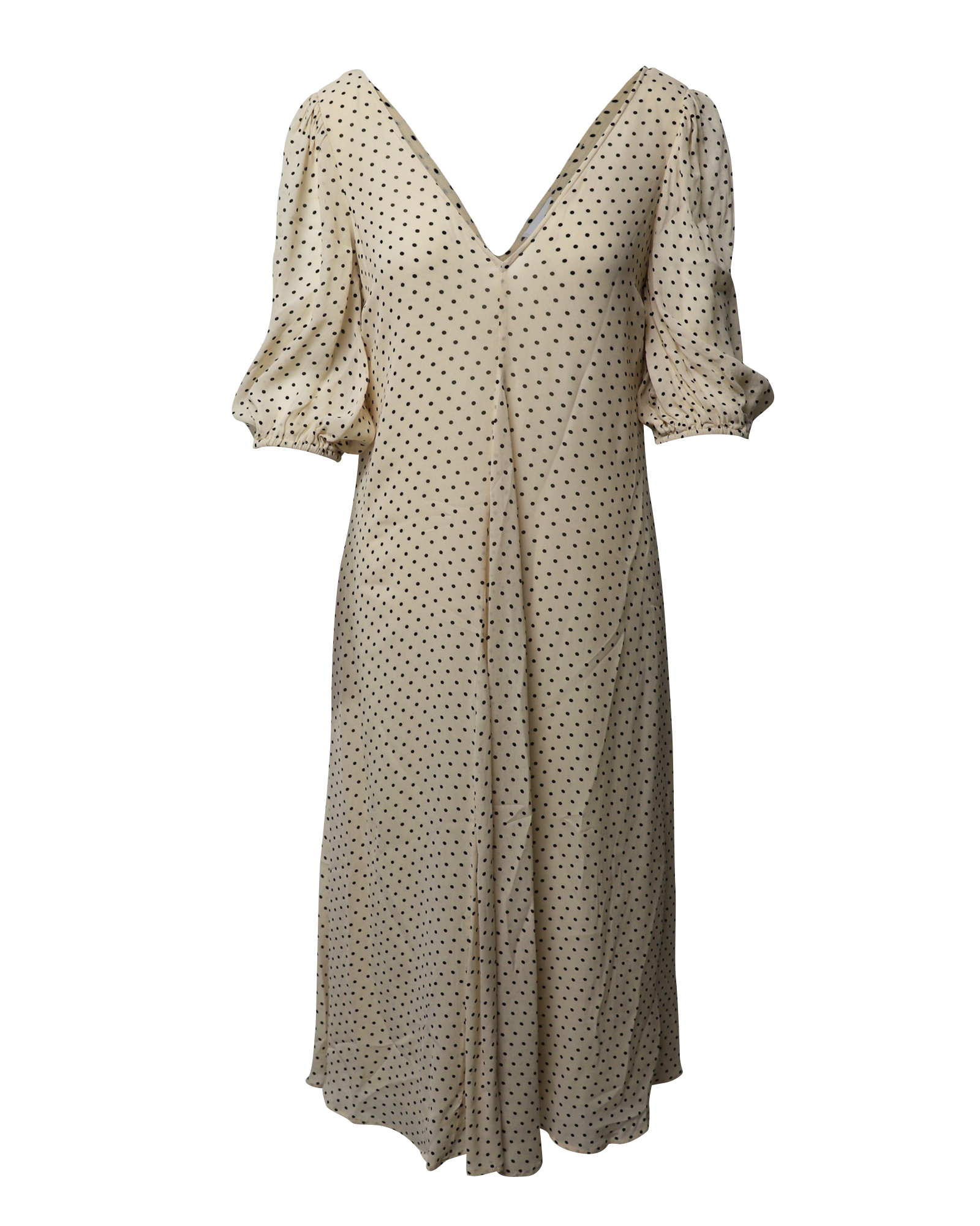 Preowned Ganni Cream polka-dot crepe swing dress Size XS white | cream cellulose fibre/viscose