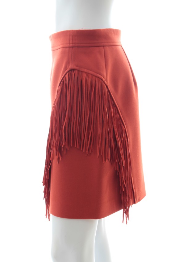 Preowned Maje Terracotta Jano Fringed Skirt Size M Red polyester