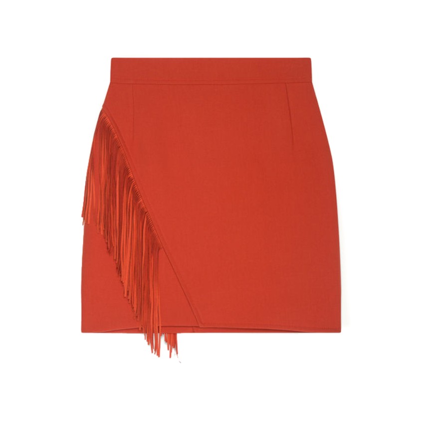 Preowned Maje Terracotta Jano Fringed Skirt Size M Red polyester