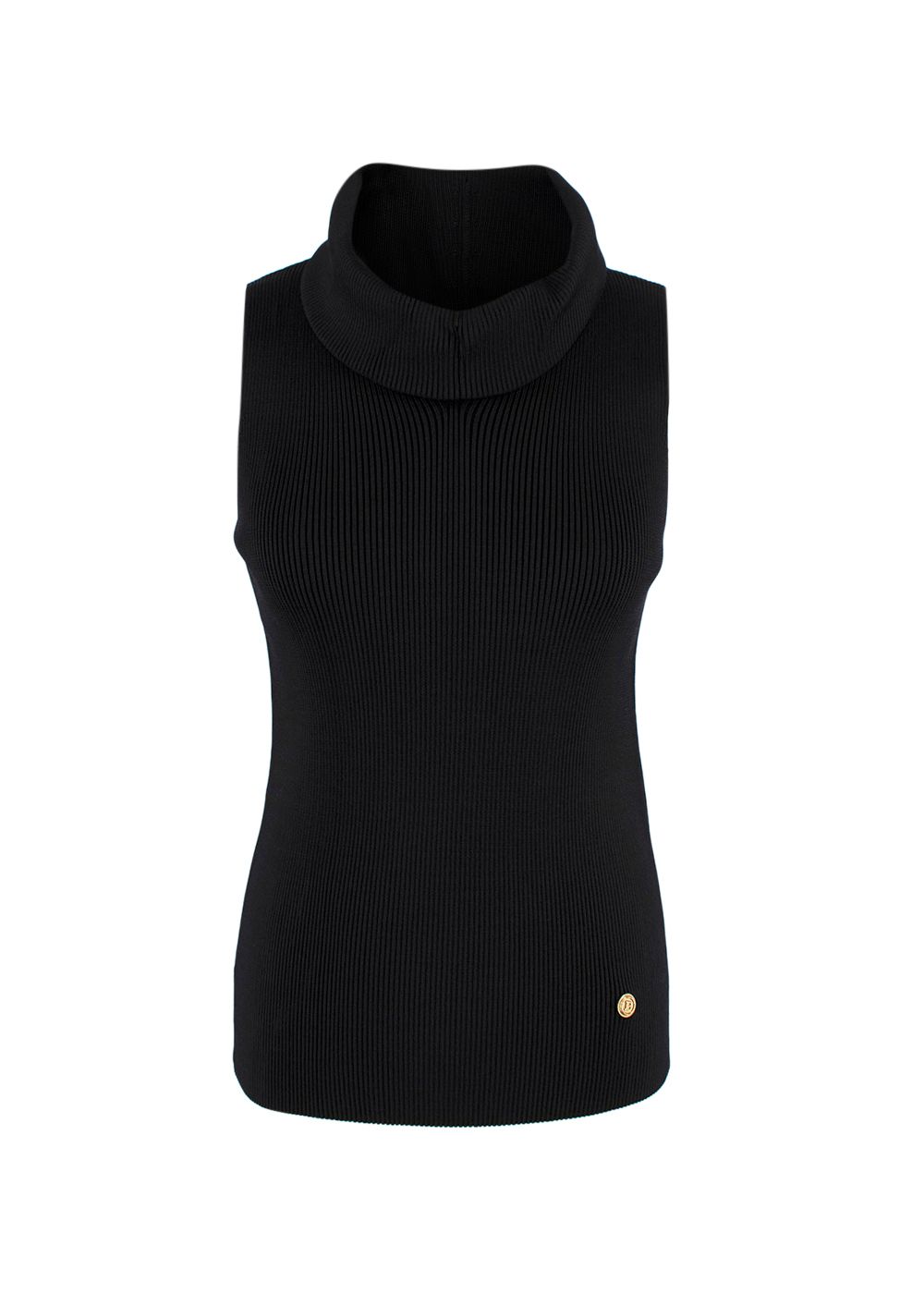 Balmain Black Ribbed Sleeveless Turtleneck Top Size XS viscose