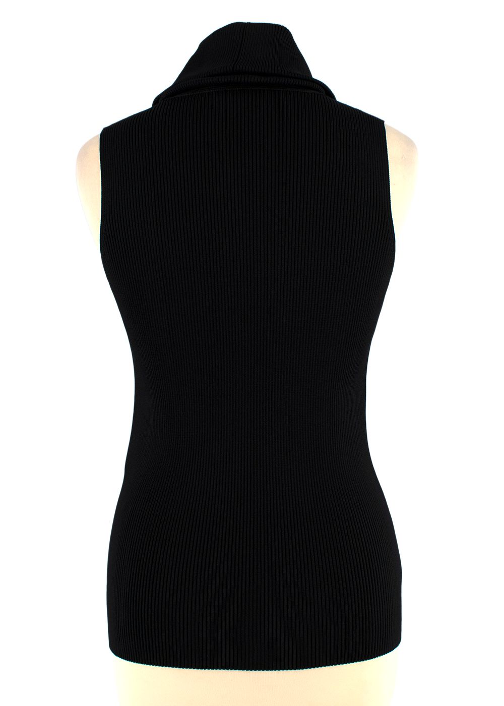 Balmain Black Ribbed Sleeveless Turtleneck Top Size XS viscose