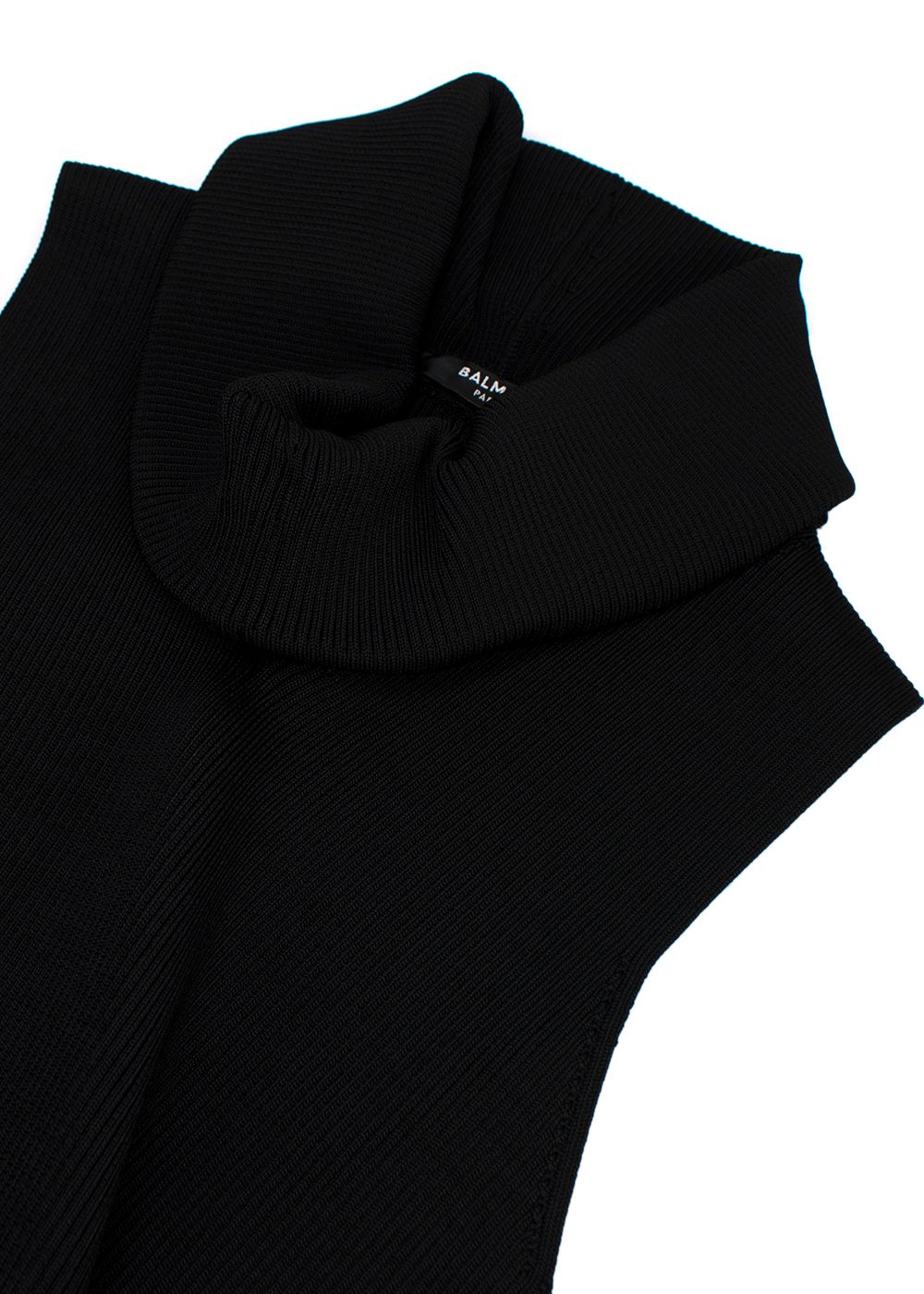 Balmain Black Ribbed Sleeveless Turtleneck Top Size XS viscose