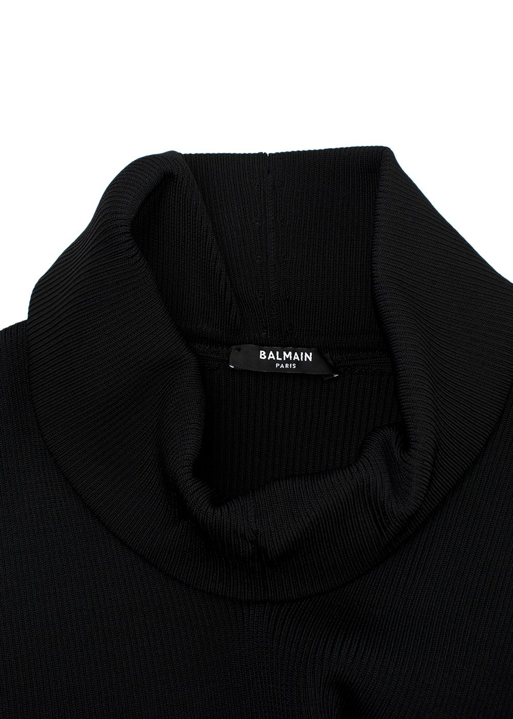 Balmain Black Ribbed Sleeveless Turtleneck Top Size XS viscose