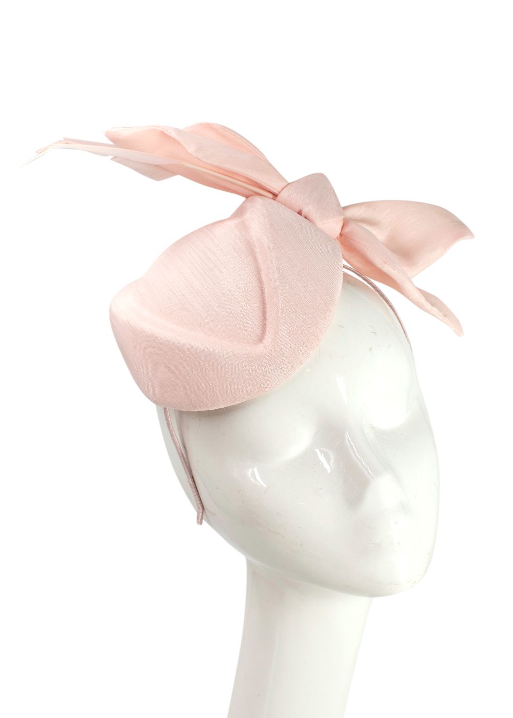 Peter Bettley Blush Pink Fascinator Hat with Feather Embellished Bow abaca