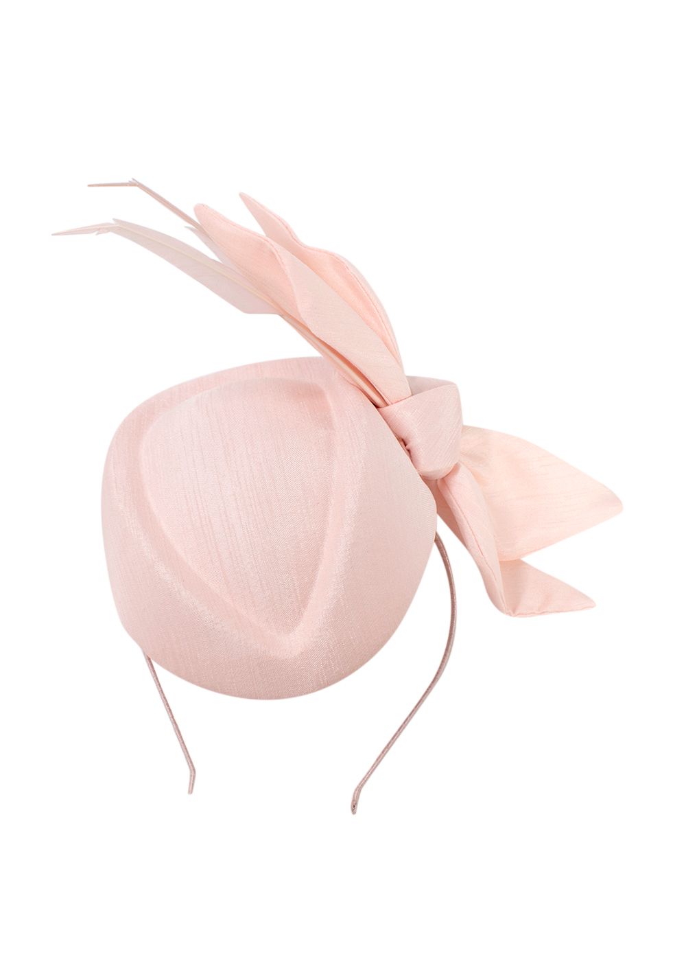 Peter Bettley Blush Pink Fascinator Hat with Feather Embellished Bow abaca